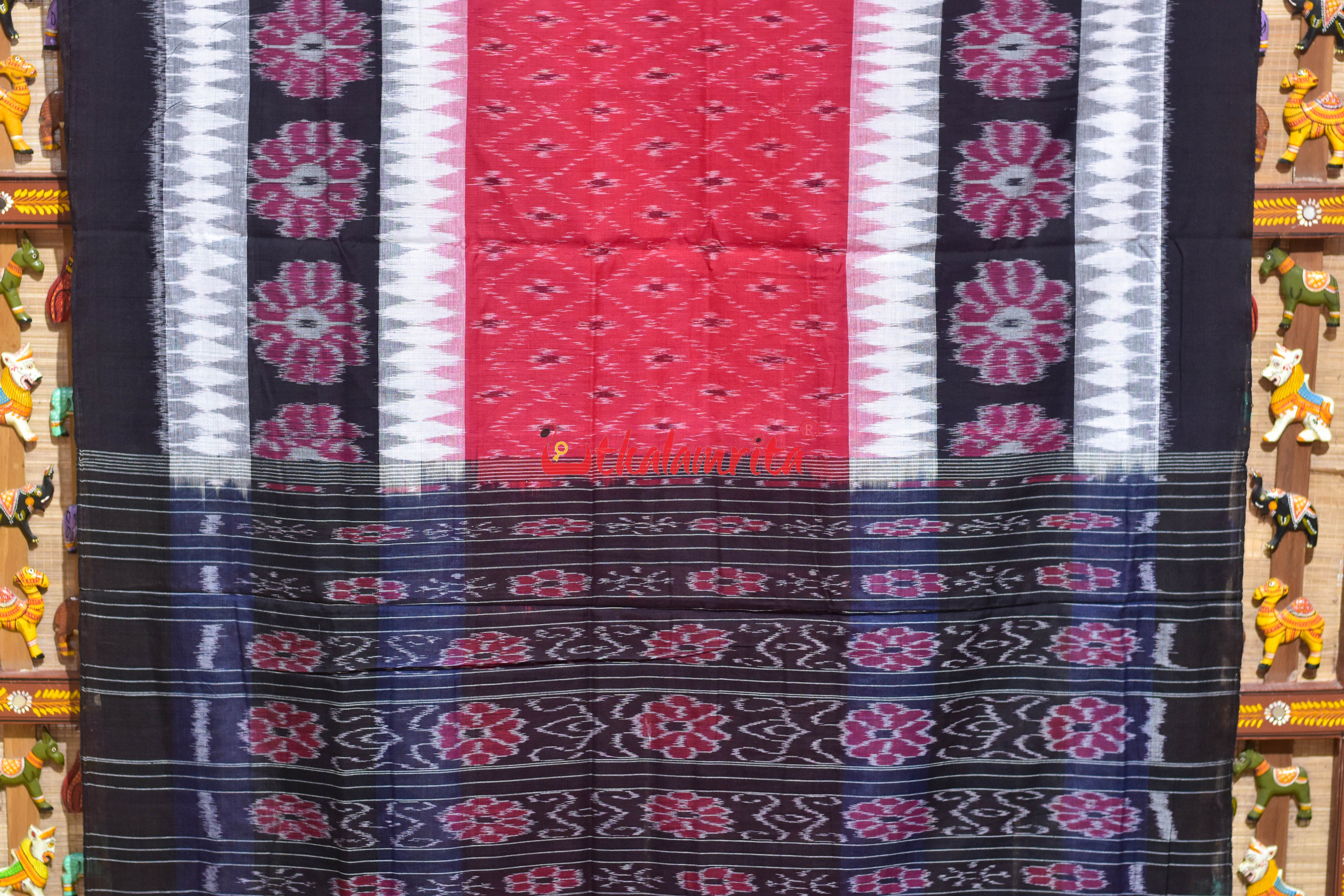 Middle Red 7D Body Bandha Khandua Cotton Saree