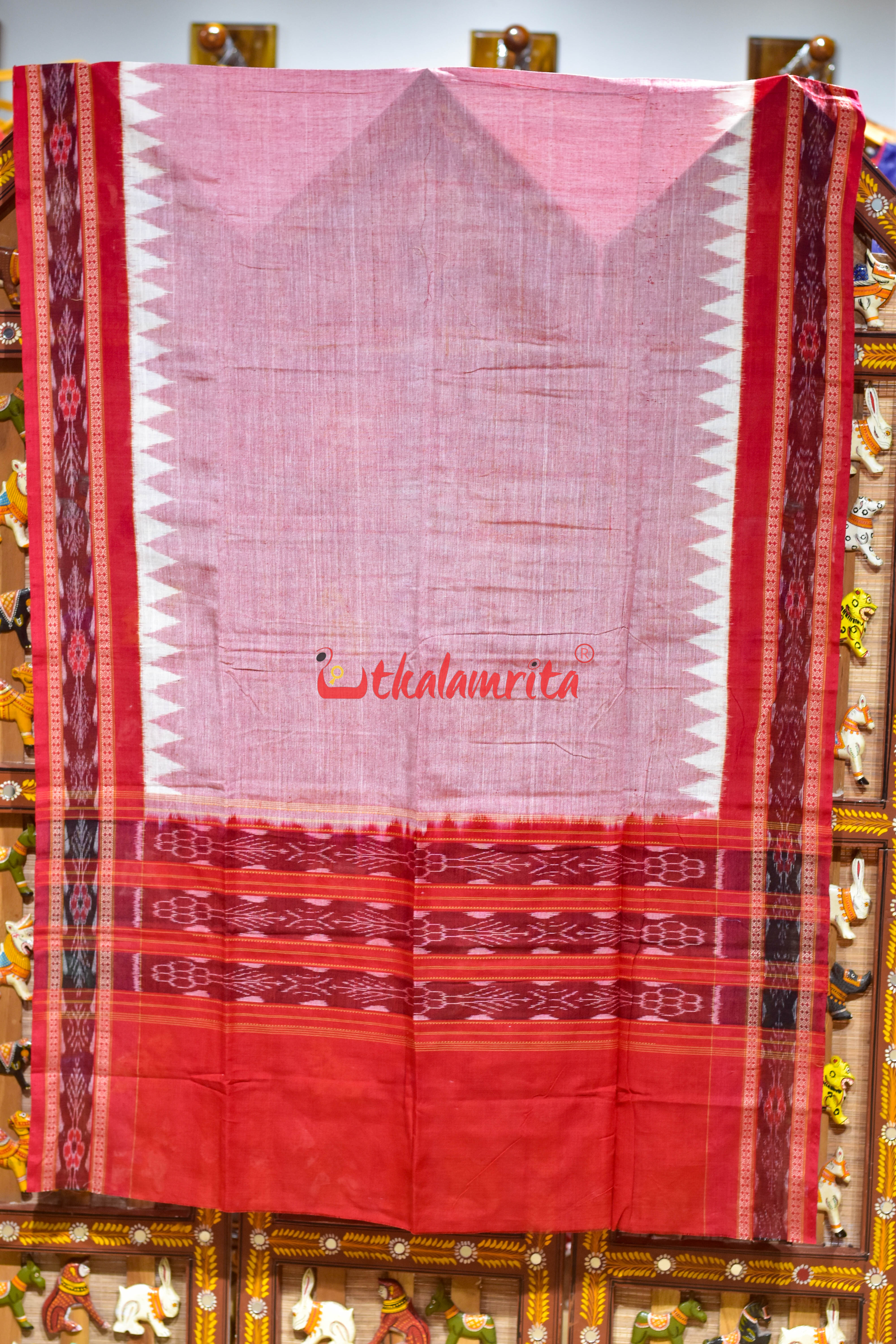 Peach Red Flower Bandha Cotton (Dupatta)