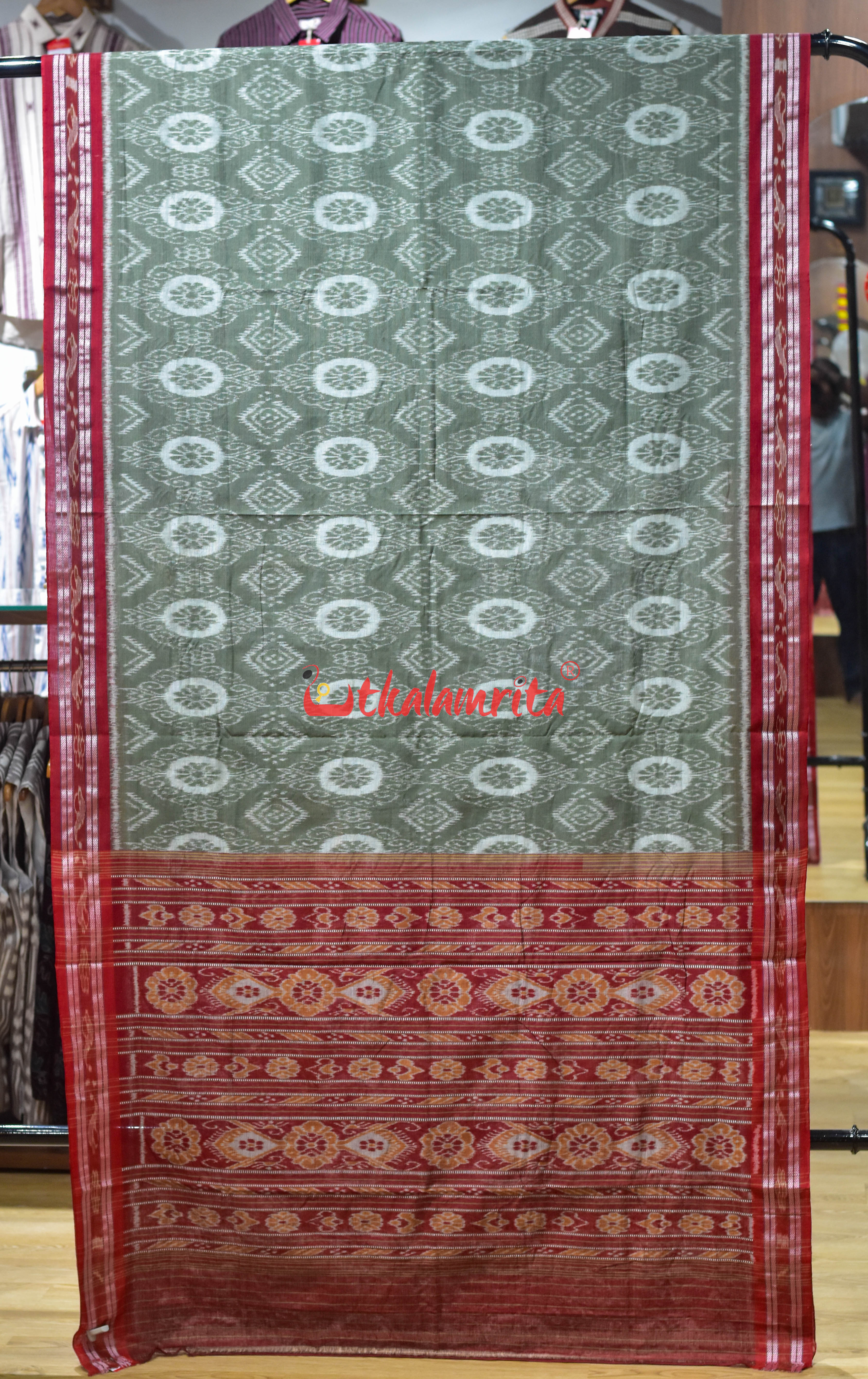 Olive Flower Chakra Body Bandha Khandua Cotton Saree