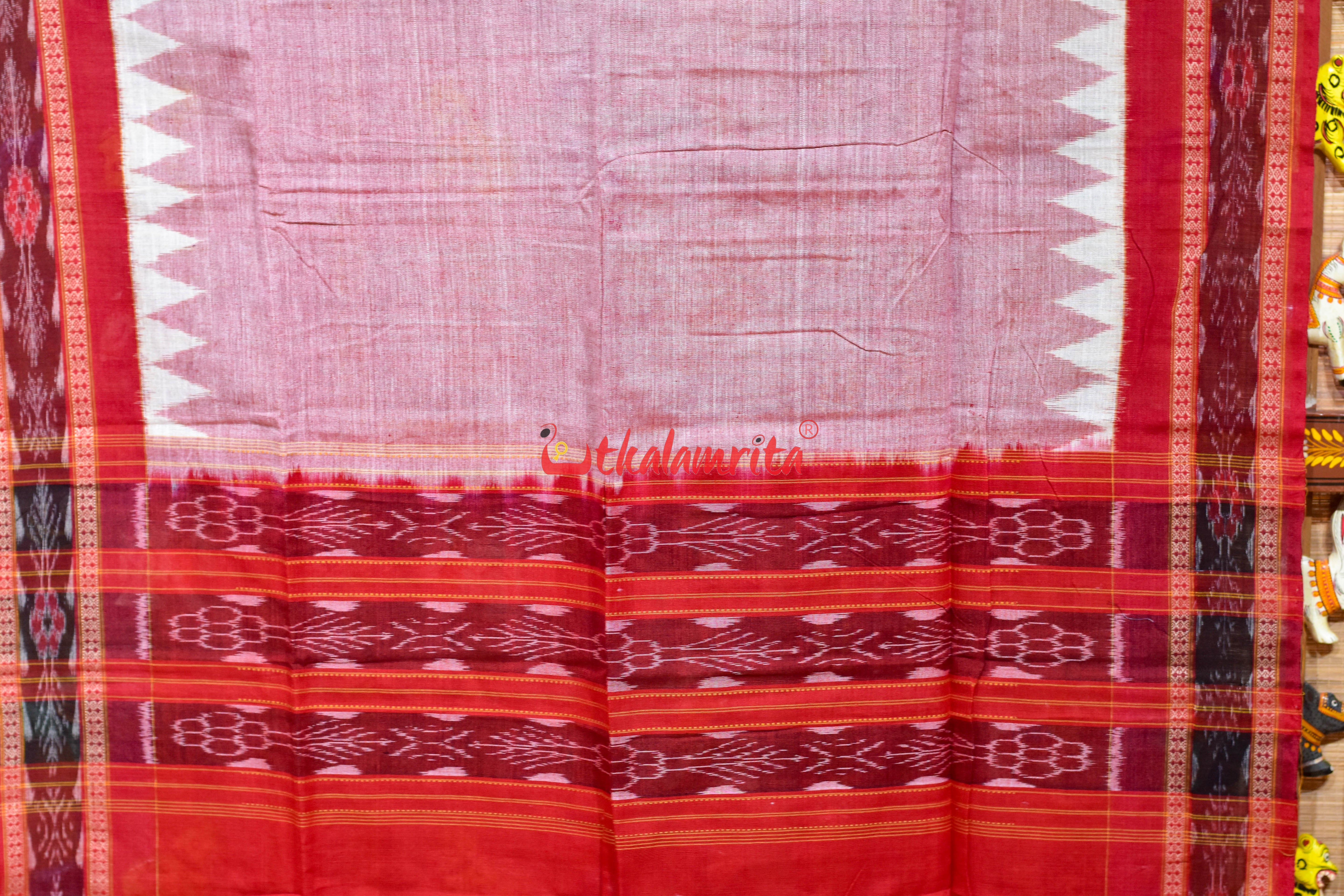 Peach Red Flower Bandha Cotton (Dupatta)