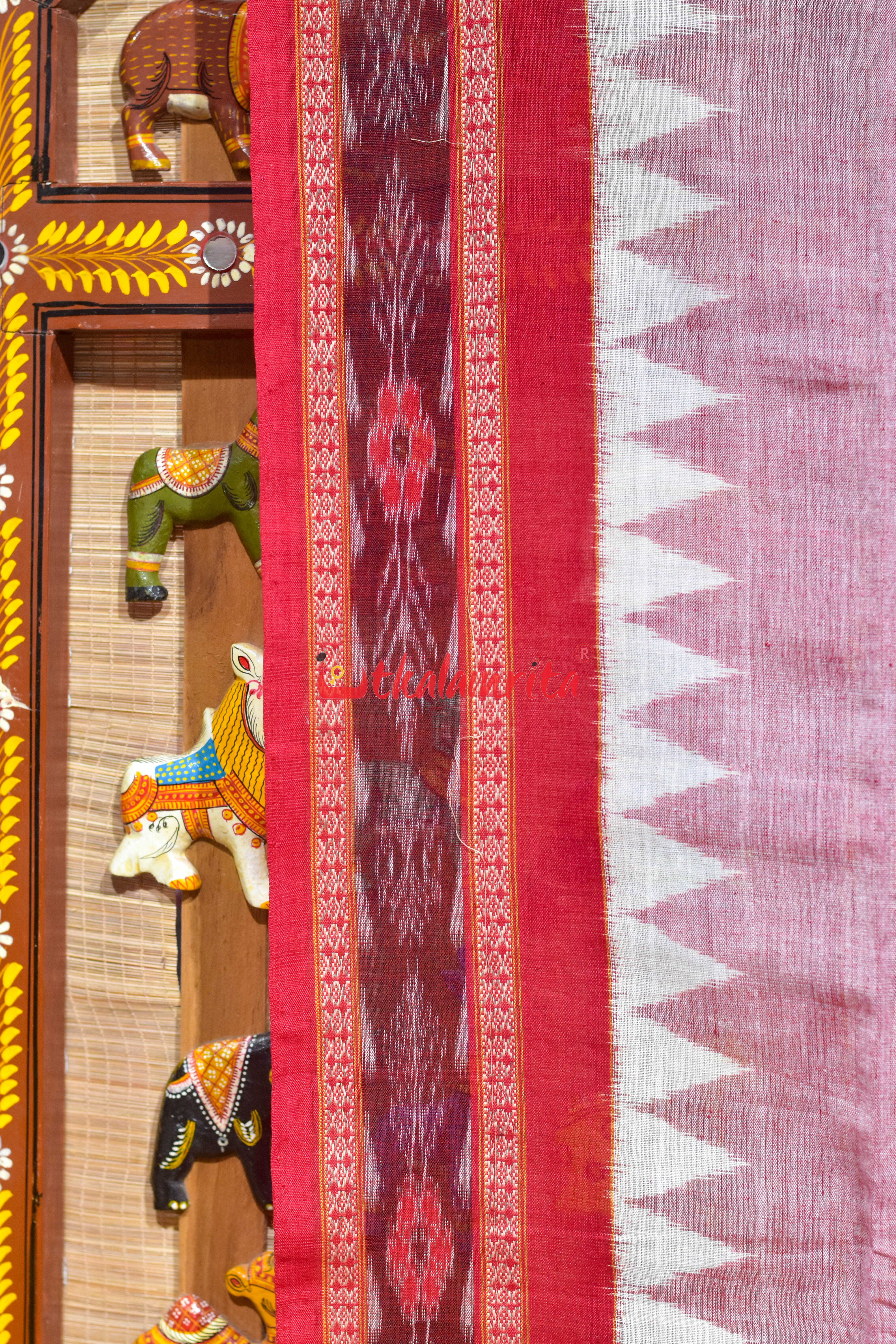 Peach Red Flower Bandha Cotton (Dupatta)