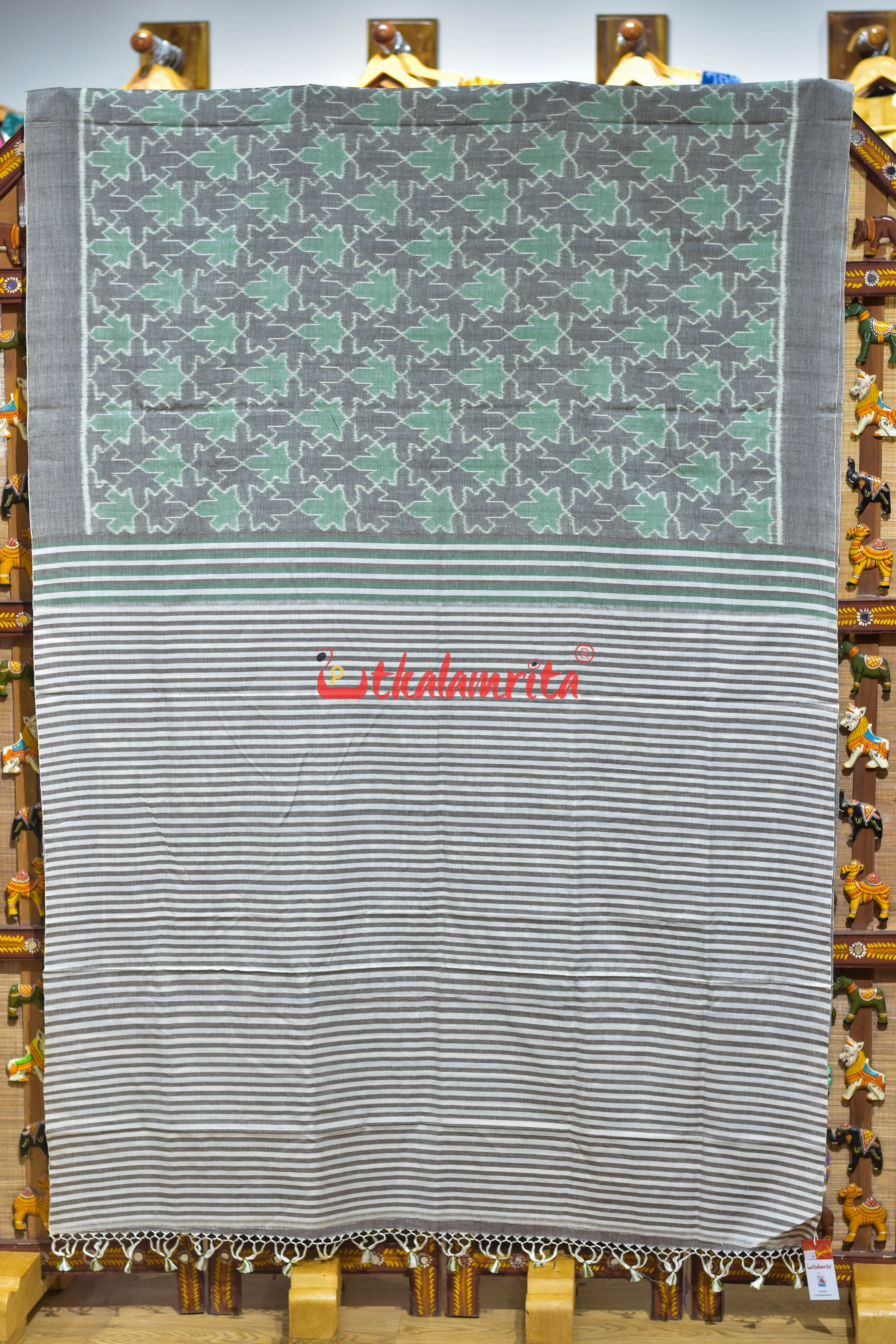 Kalara Patra Grey Green Khandua Cotton Saree