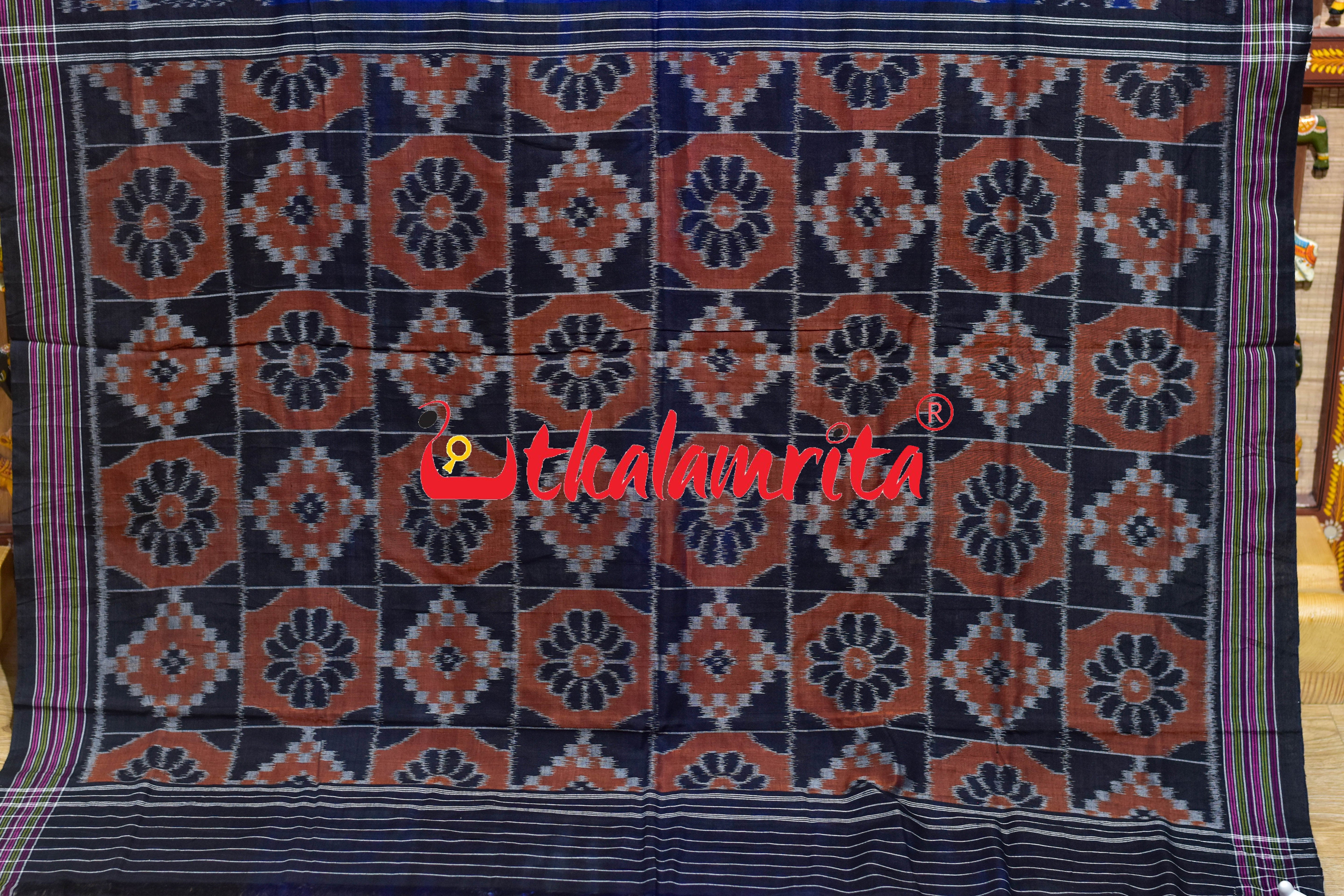 Deep Blue Ducks & Boita Khandua Cotton Saree