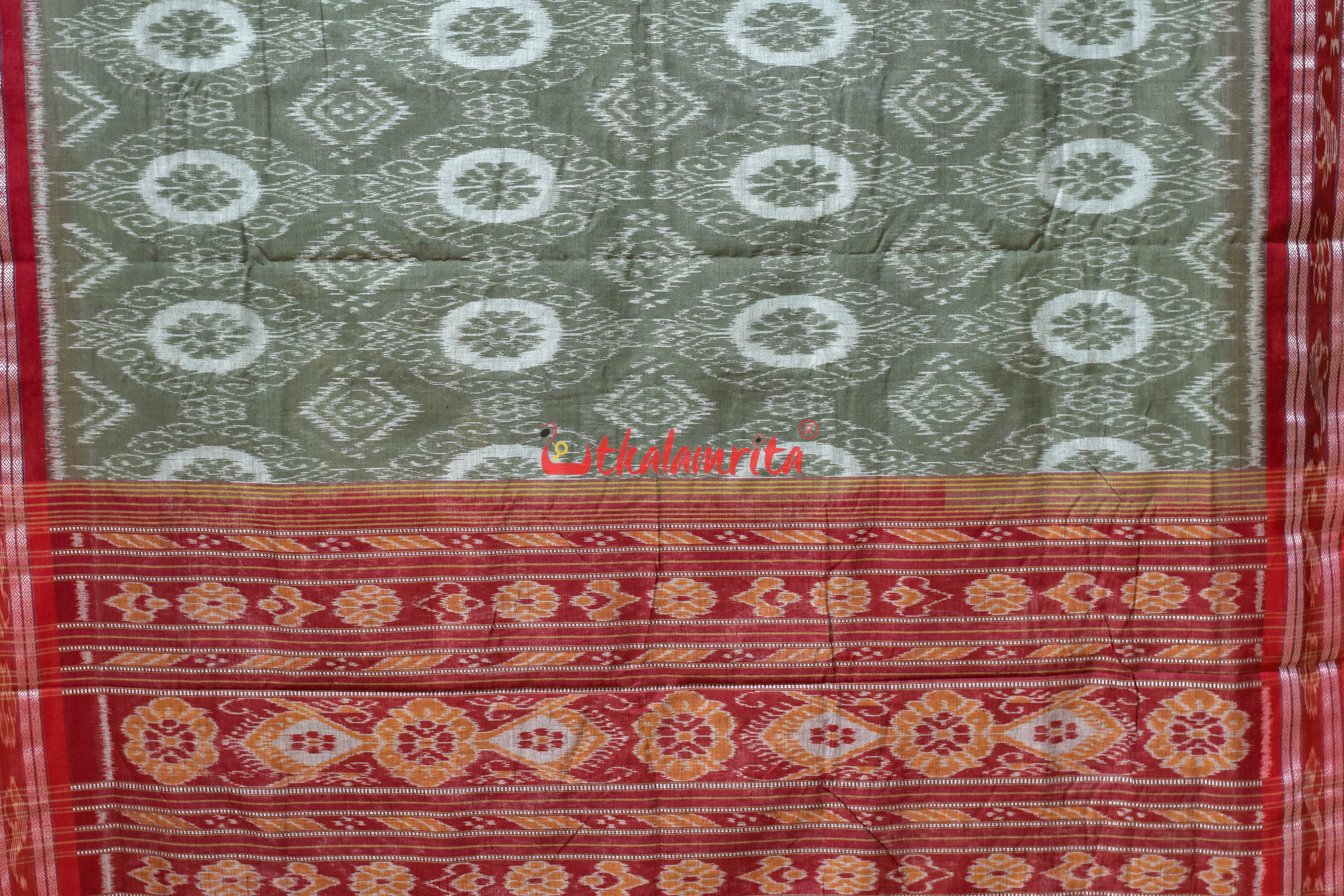Olive Flower Chakra Body Bandha Khandua Cotton Saree