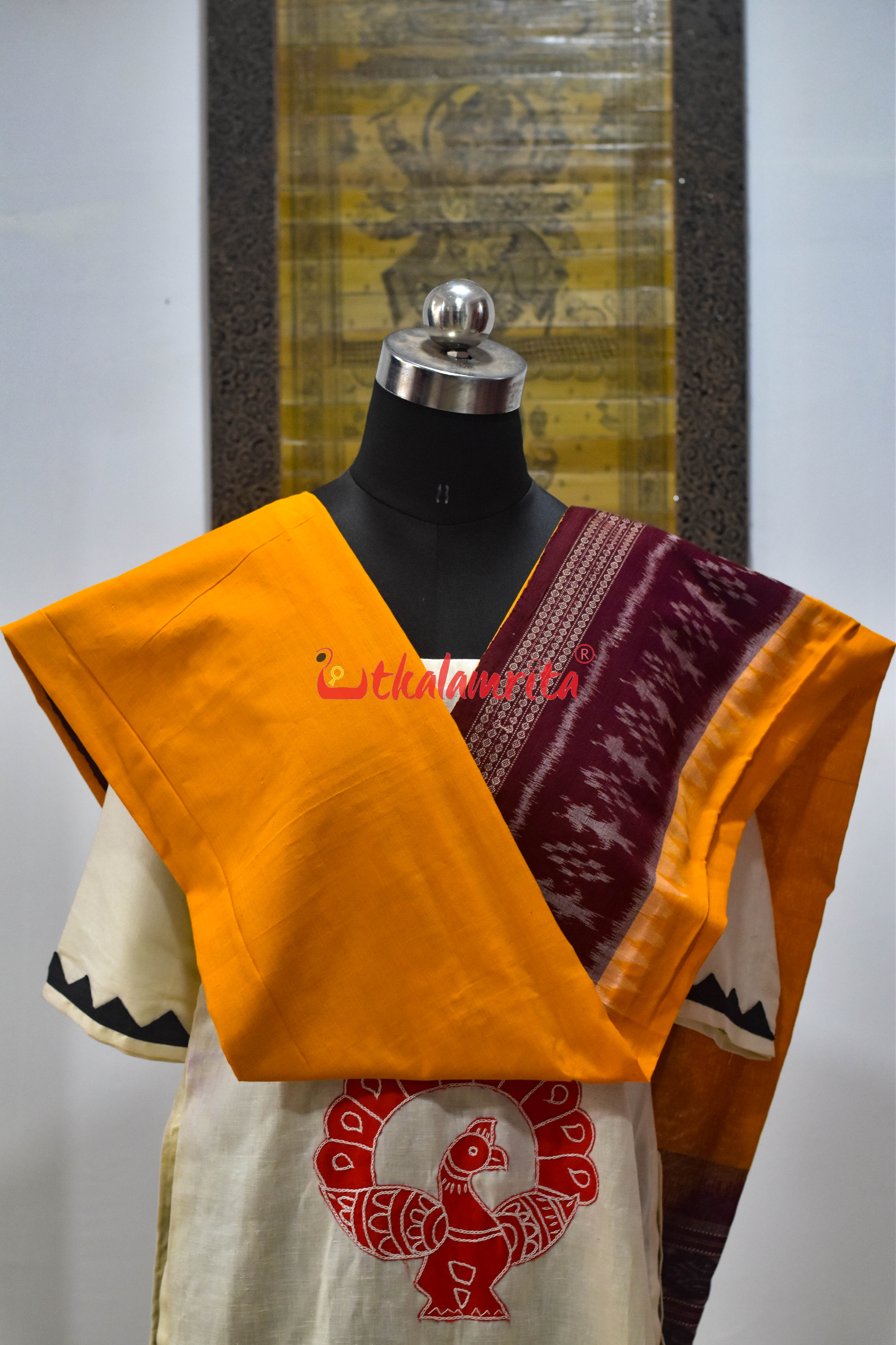 Yellow Maroon Tribal Cotton (Dupatta)