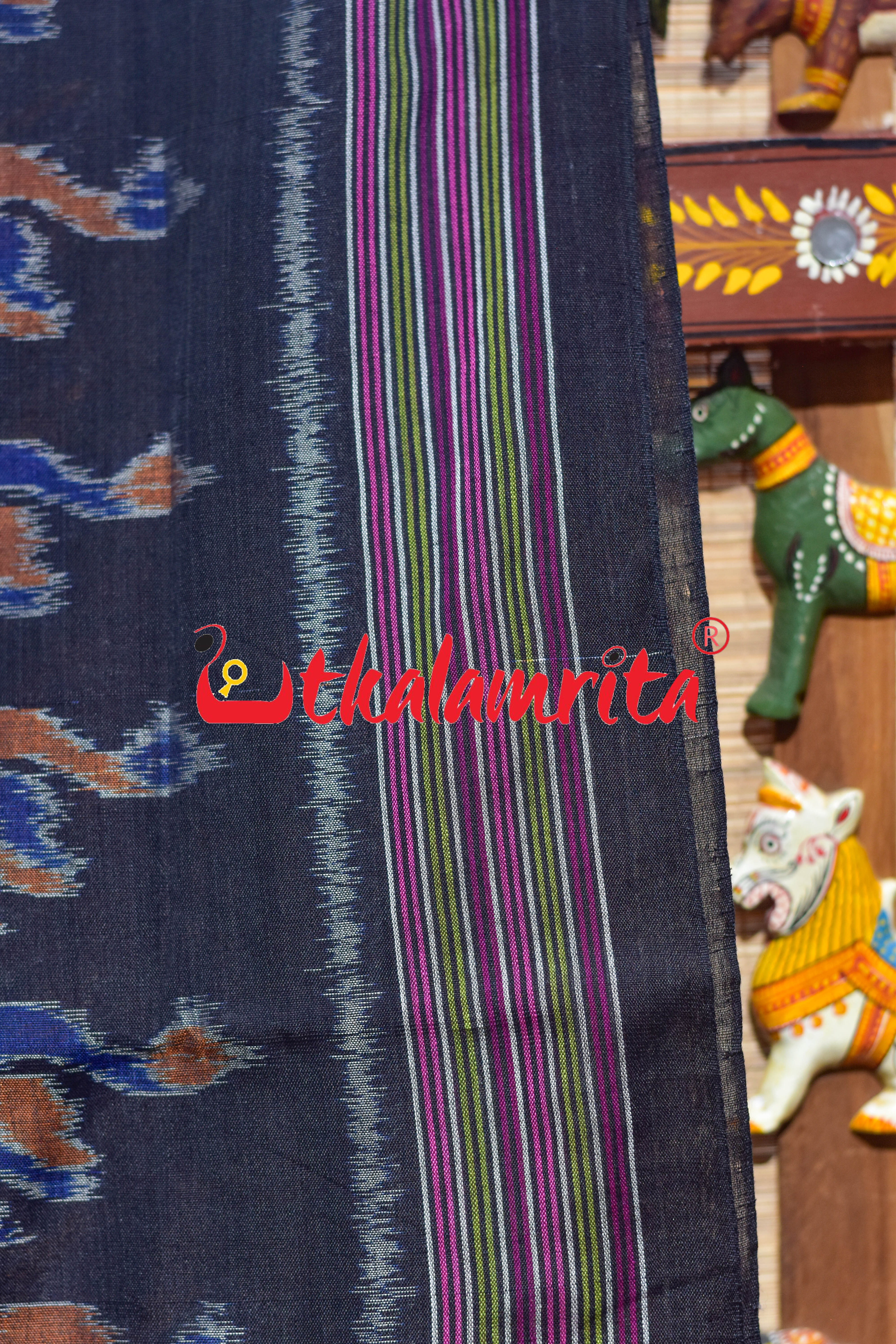 Deep Blue Ducks & Boita Khandua Cotton Saree