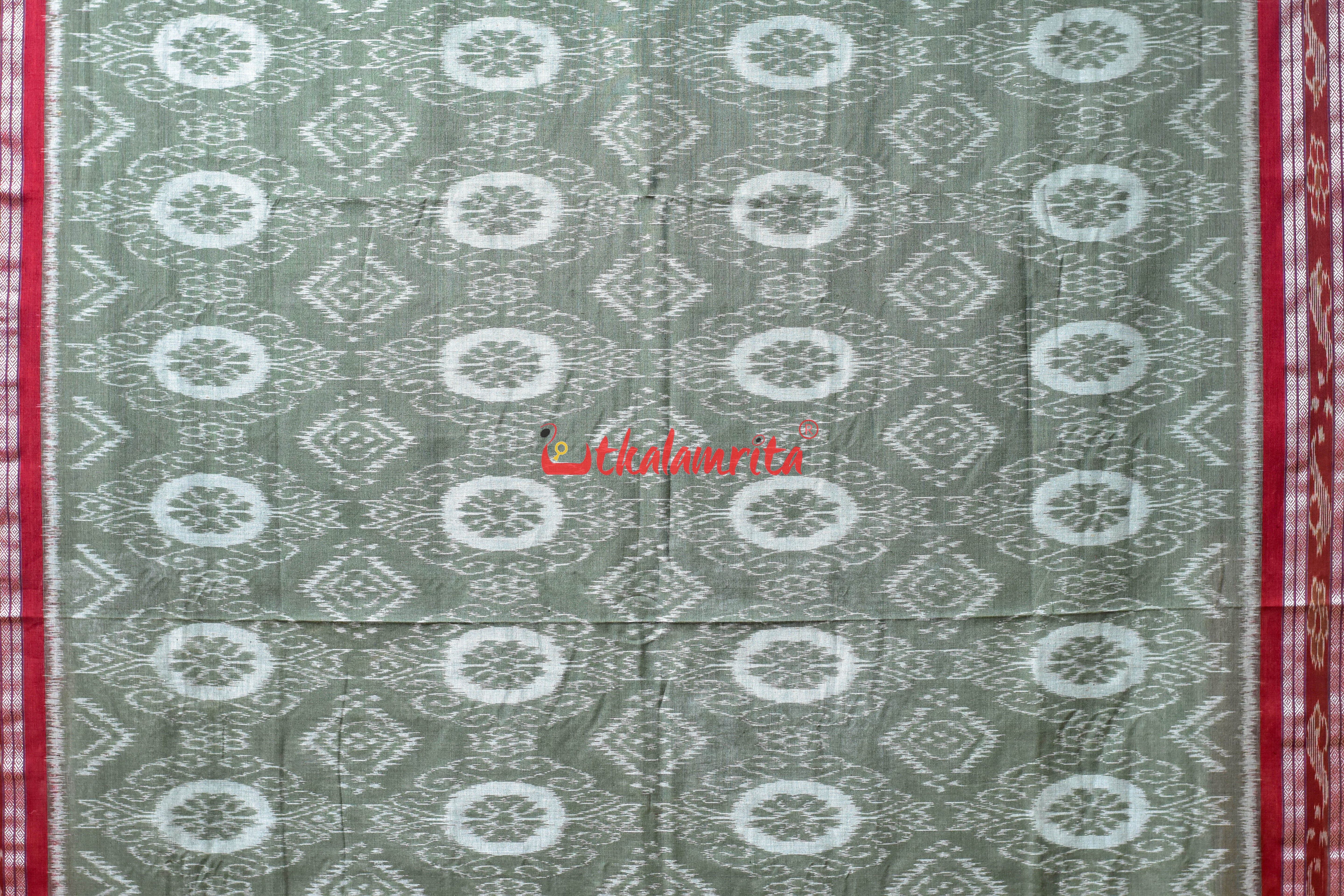 Olive Flower Chakra Body Bandha Khandua Cotton Saree