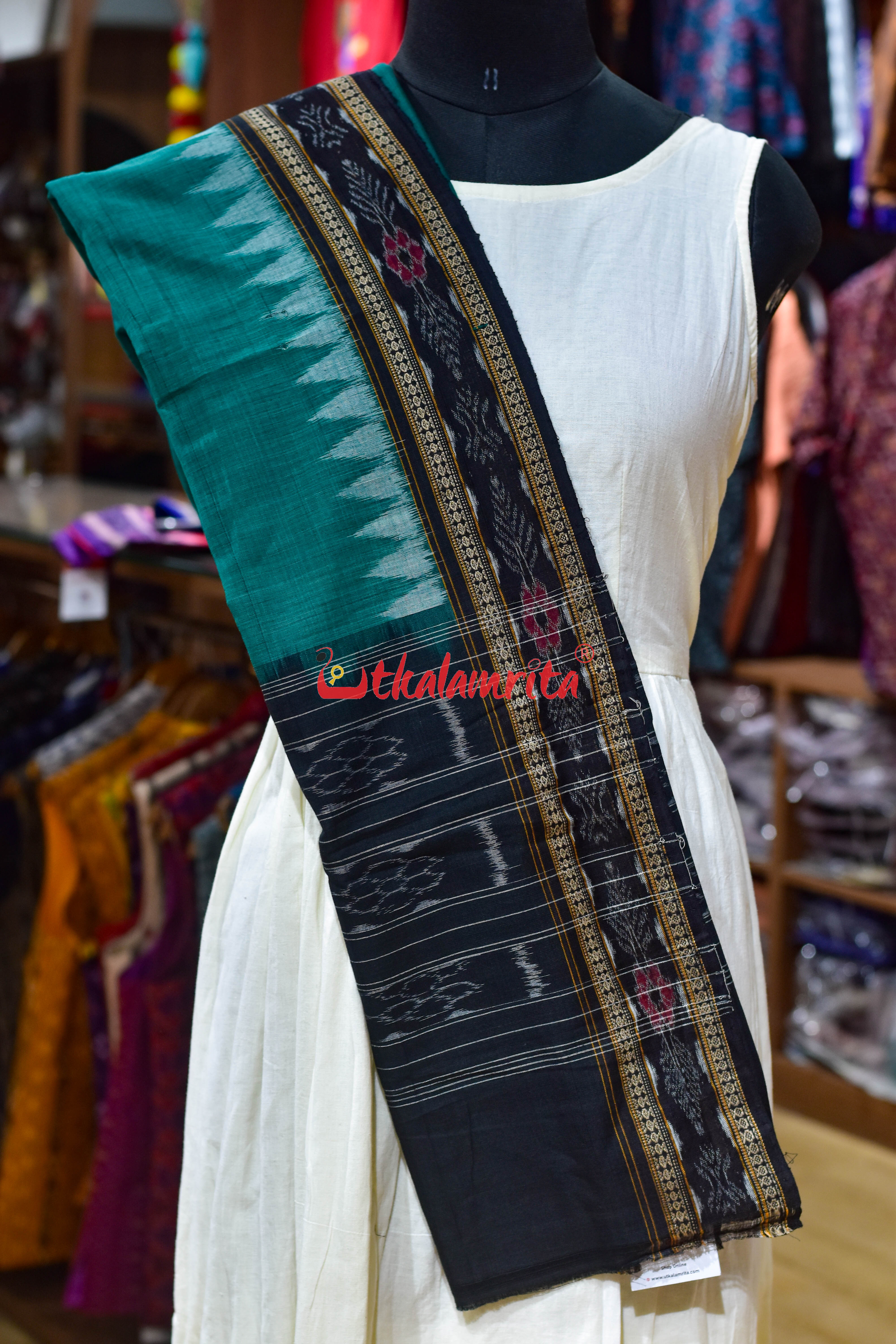 Green Black Flower Bandha Cotton (Dupatta)