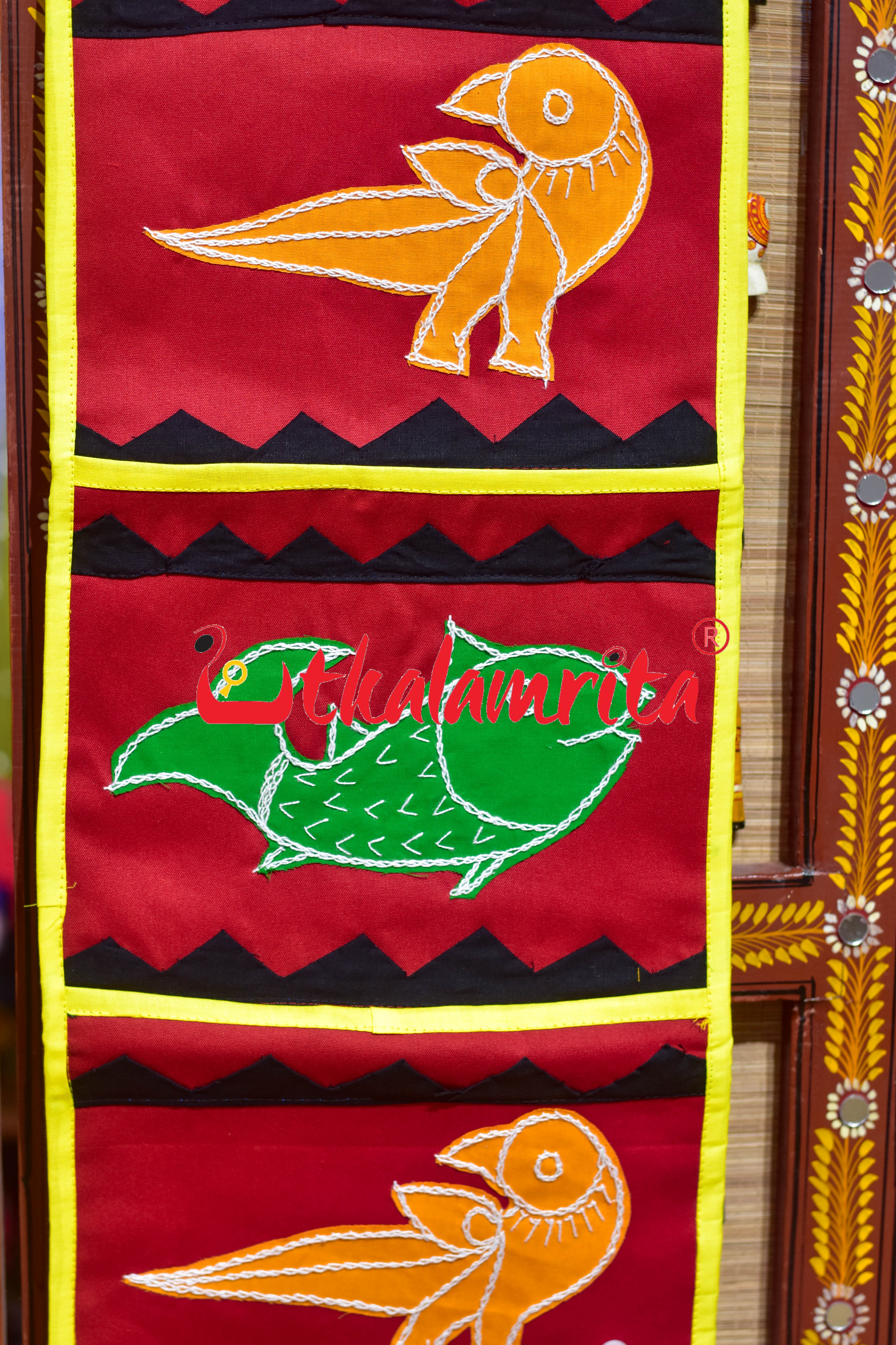 Red Yellow Double Parrot Pipli Applique Letter Box