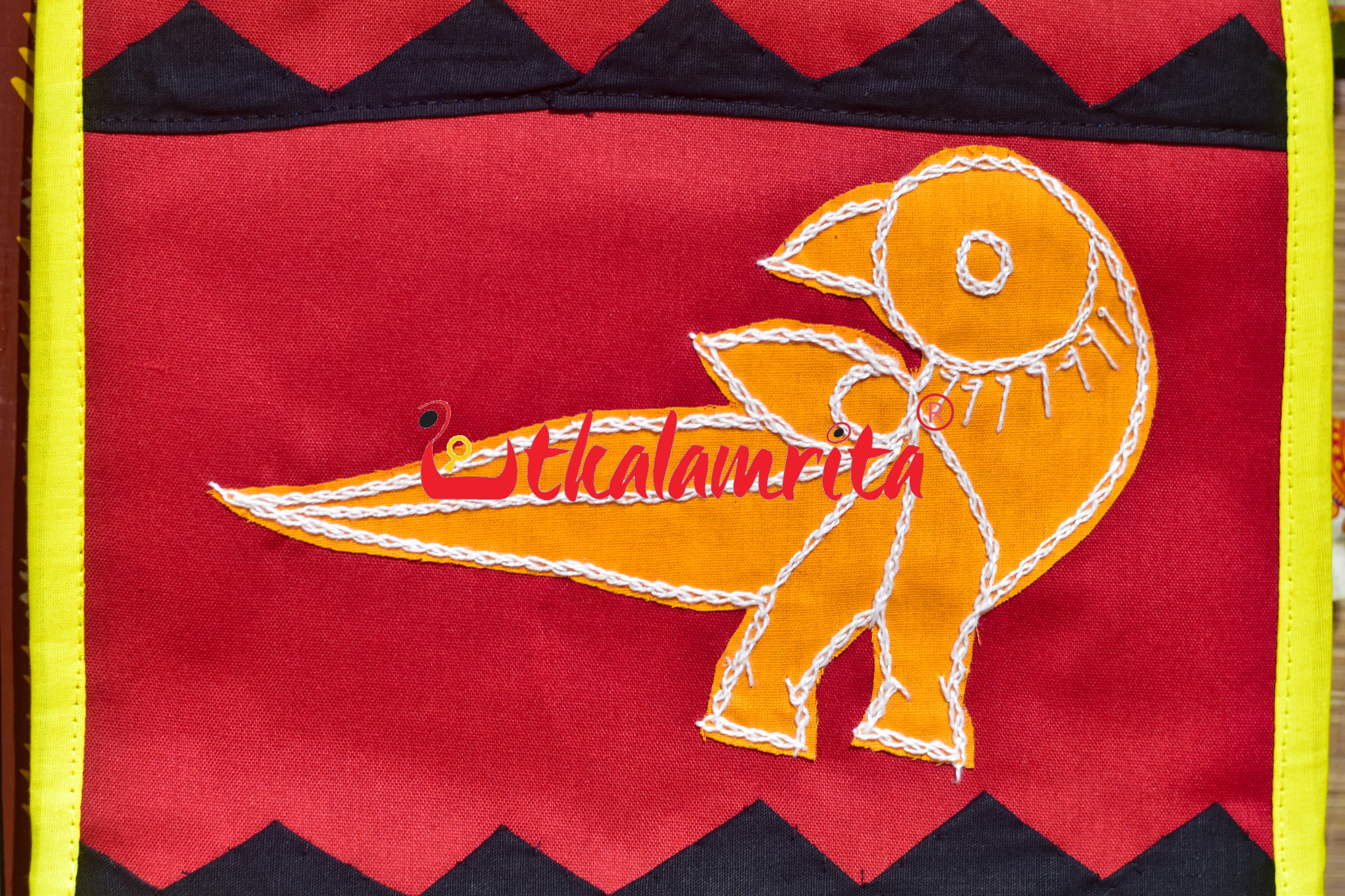Red Yellow Double Parrot Pipli Applique Letter Box