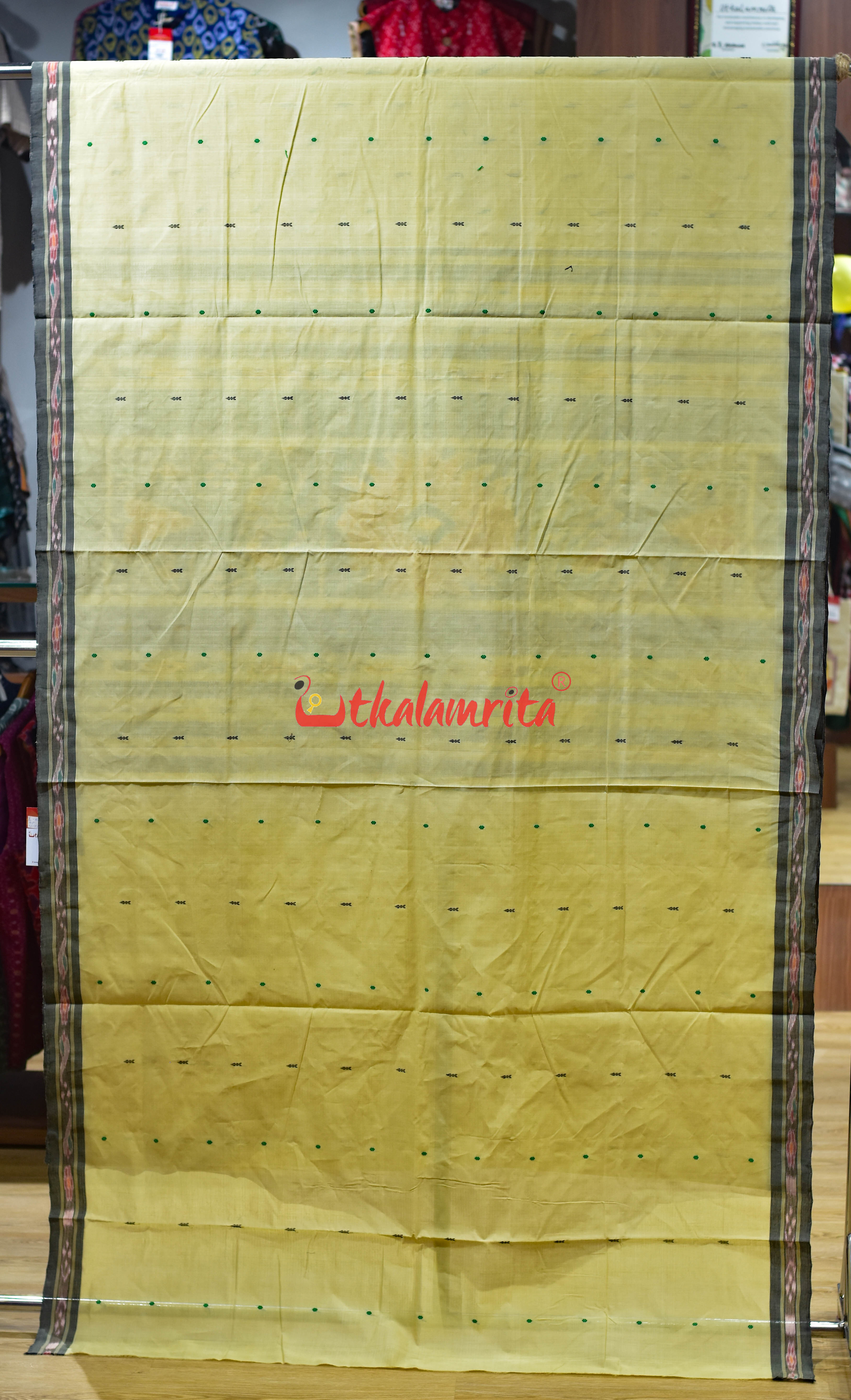 Beige Black Mayura Pittala Single Cotton Saree