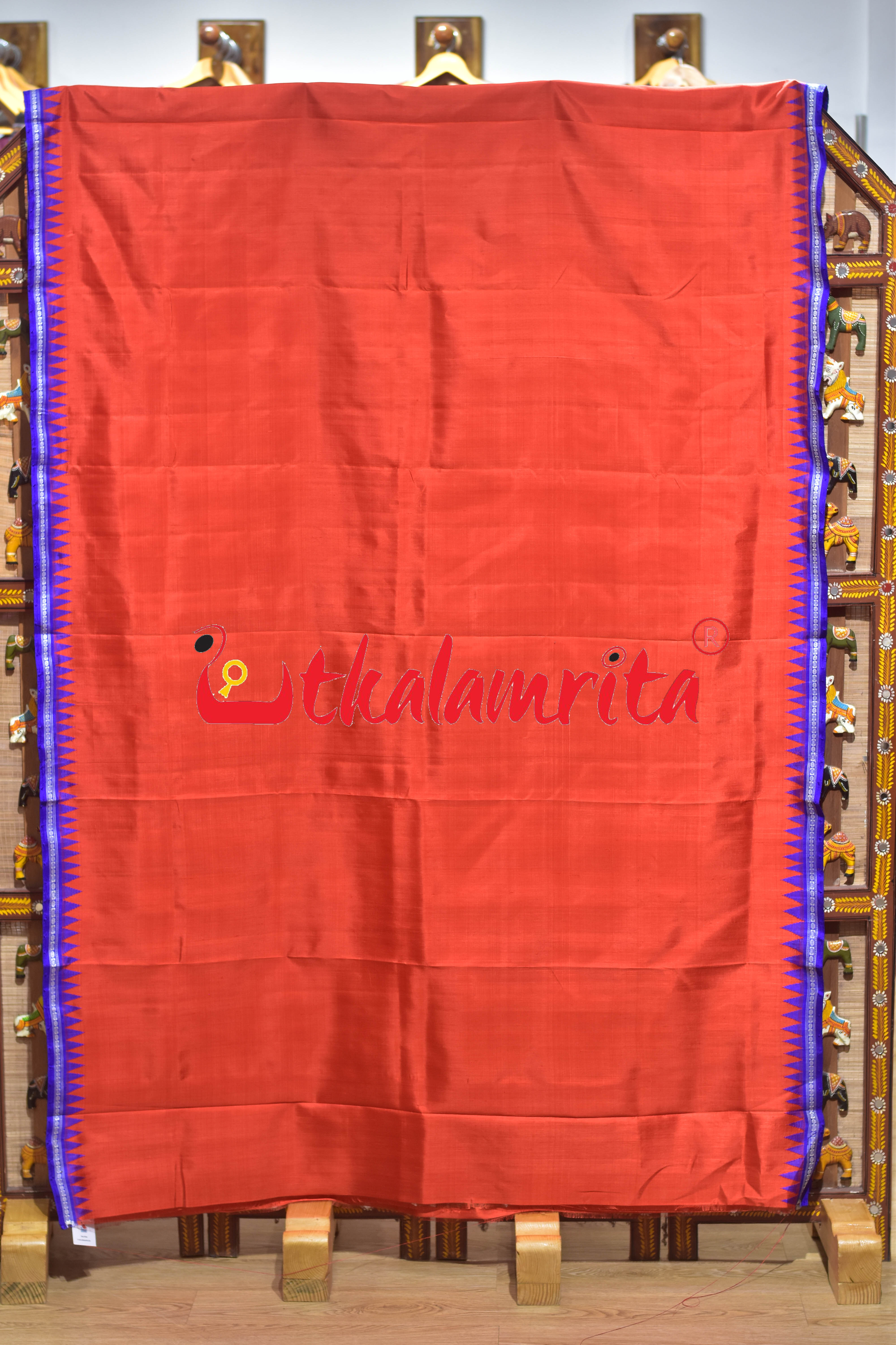 Orange Blue Border Double Anchal Berhampuri Silk Saree