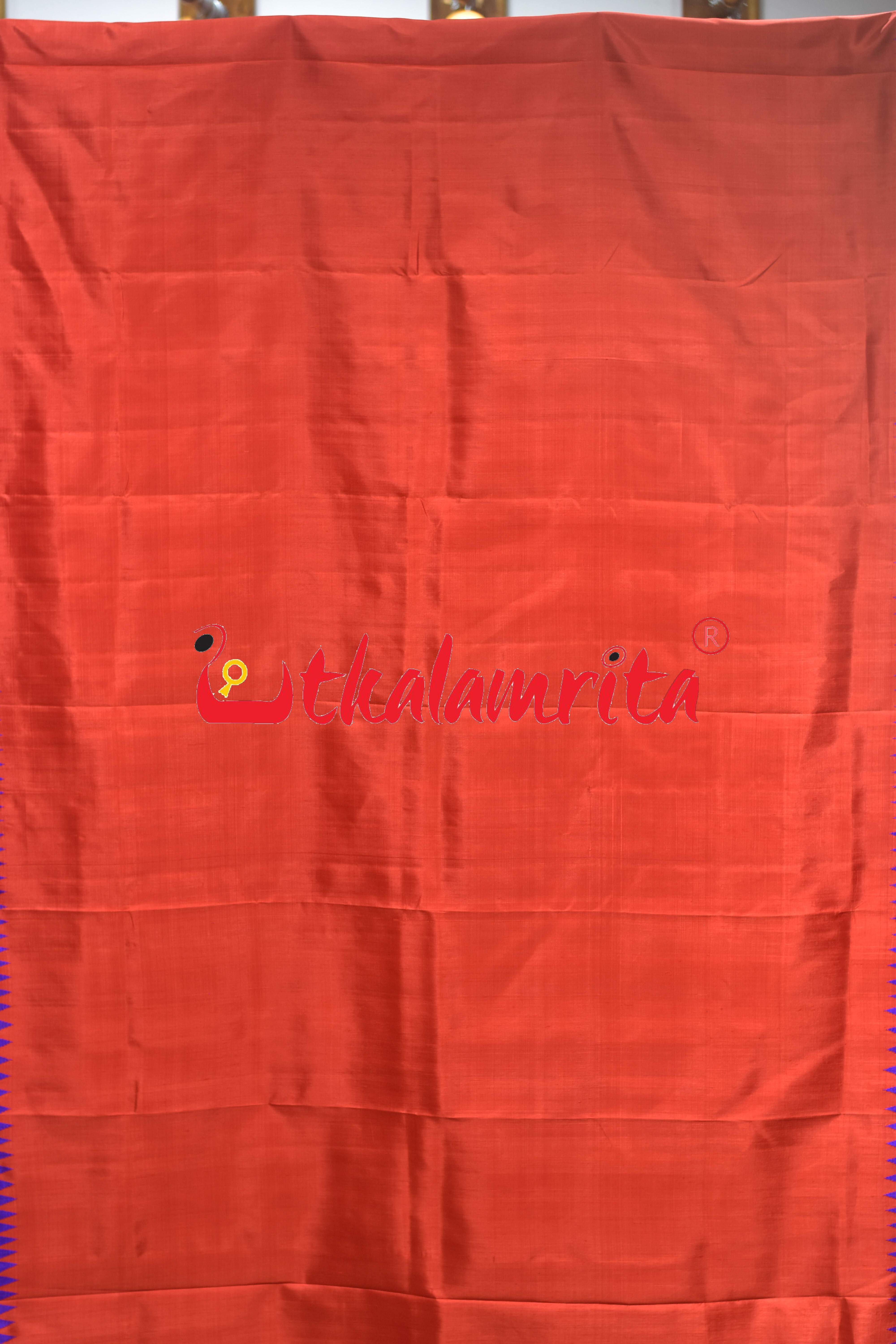 Orange Blue Border Double Anchal Berhampuri Silk Saree