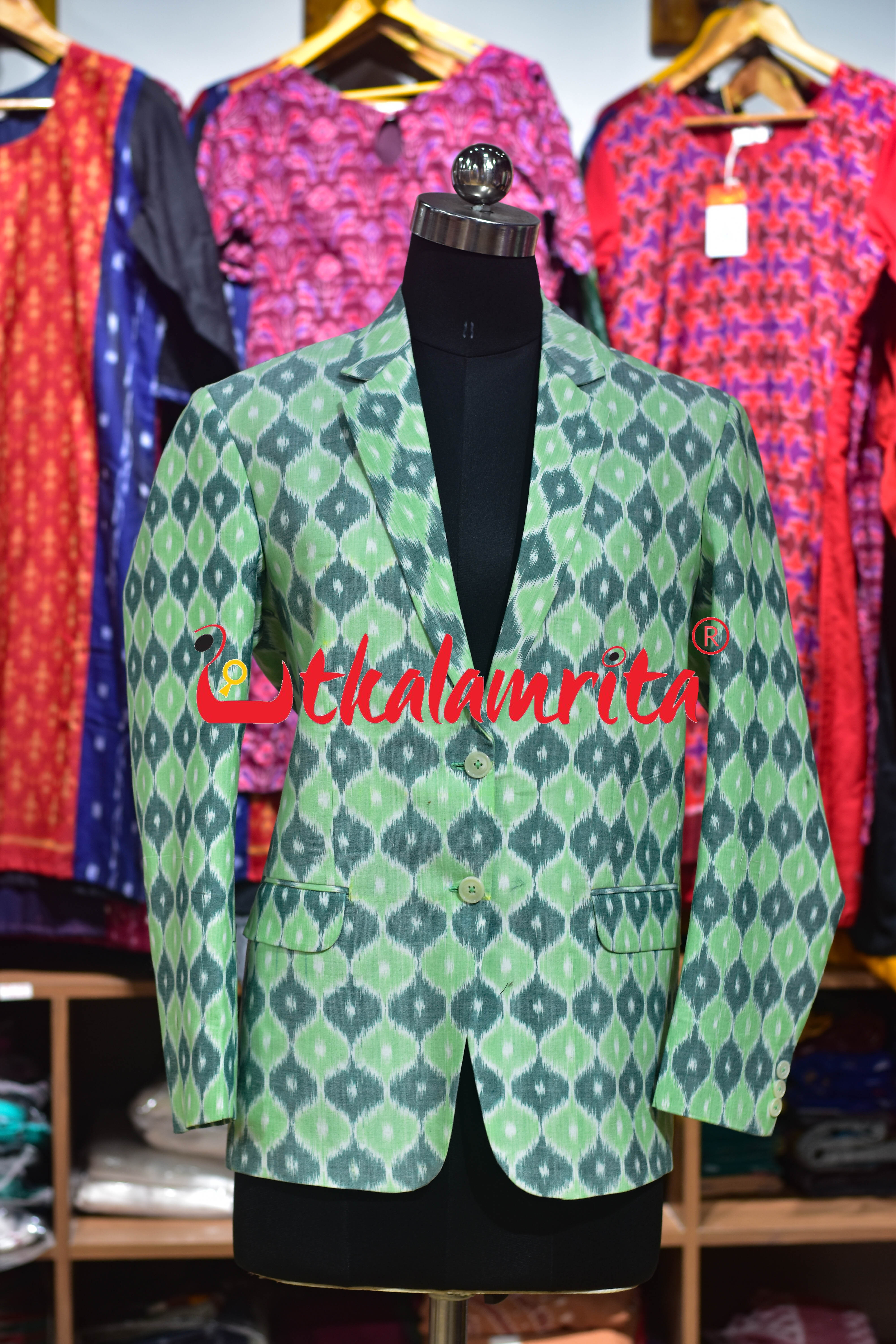 Green 3D Illusions Ikat Cotton (Ladies' Blazer)