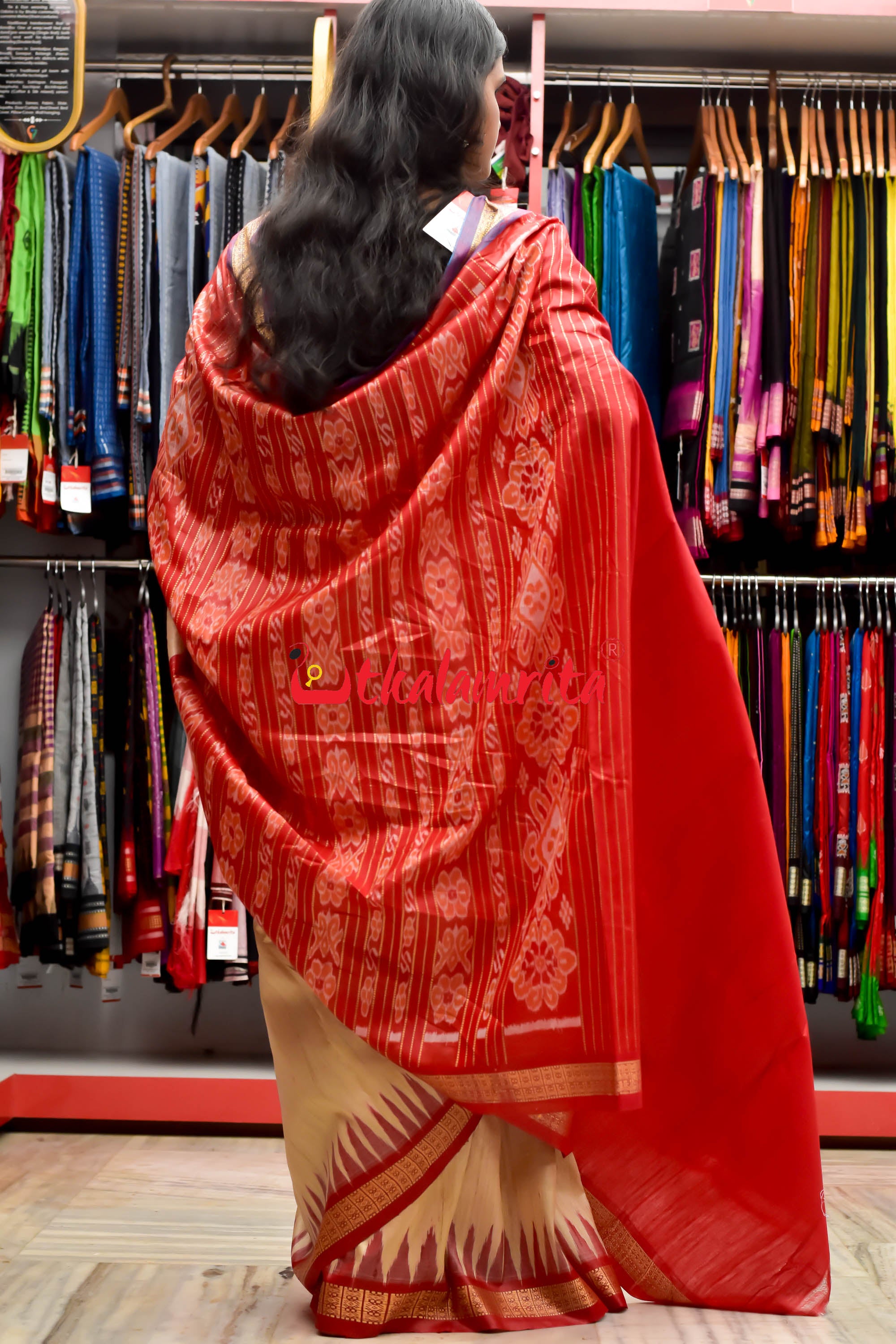 Natural Blue Red Ganga Jamuna Tussar Saree