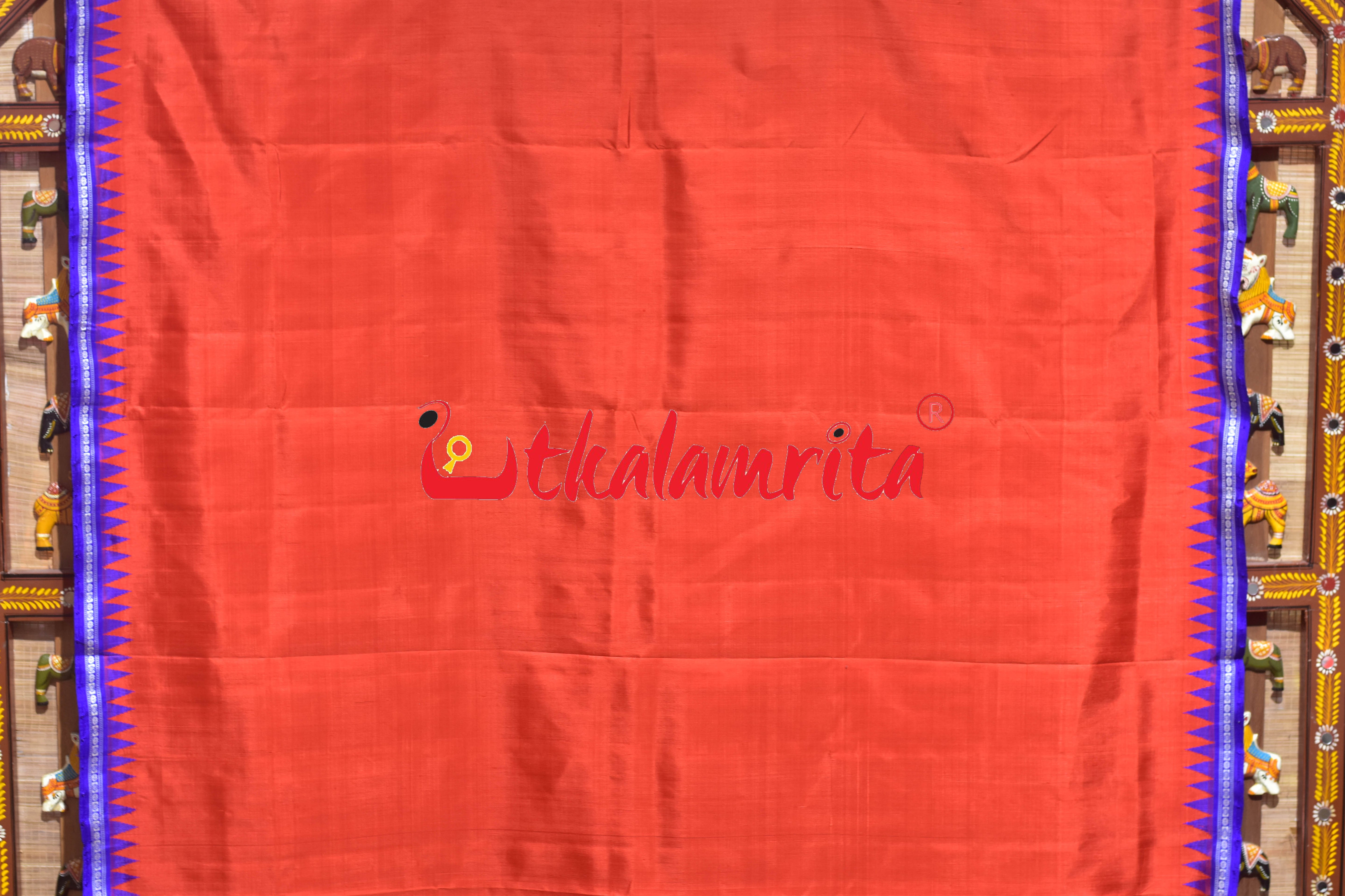 Orange Blue Border Double Anchal Berhampuri Silk Saree