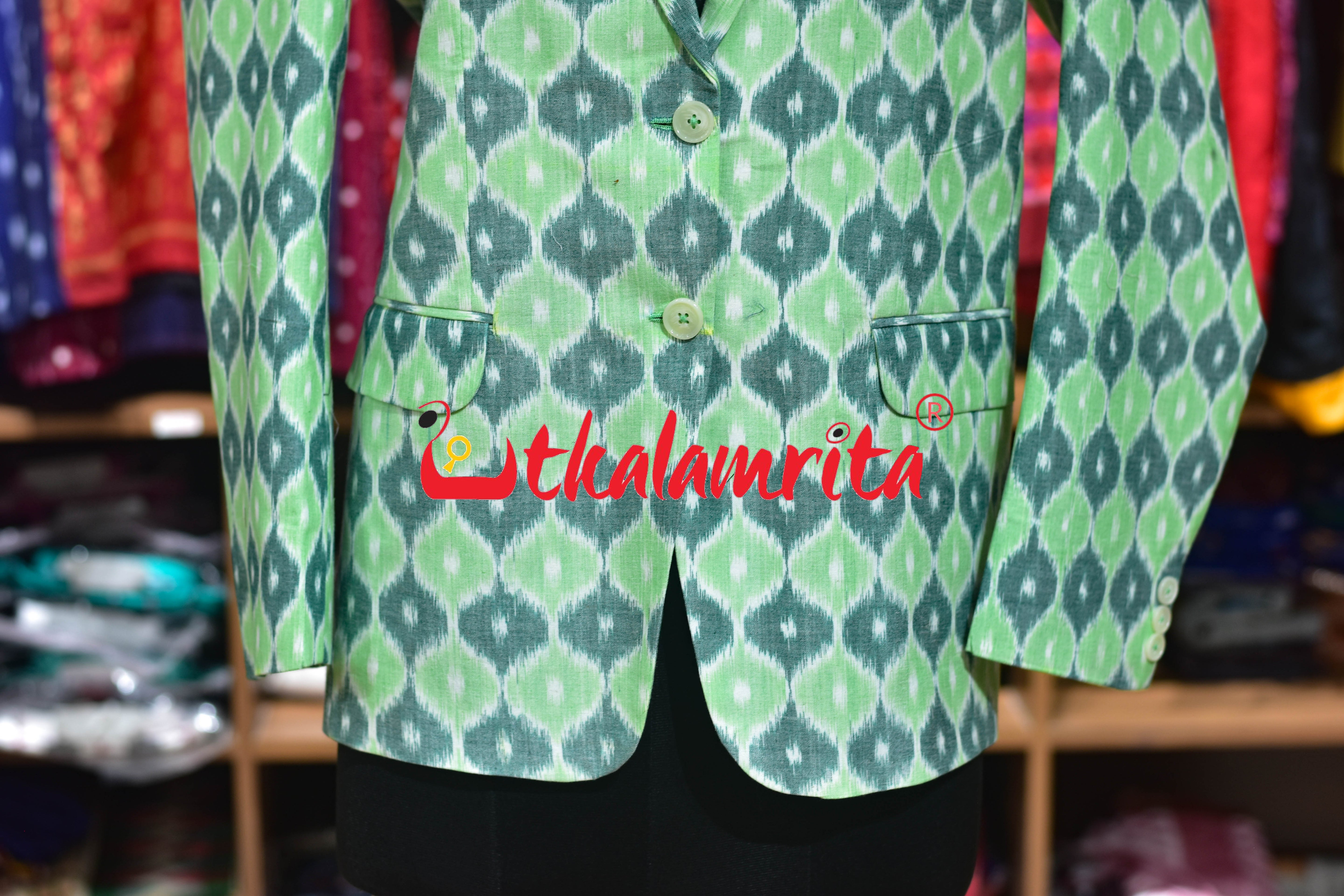 Green 3D Illusions Ikat Cotton (Ladies' Blazer)