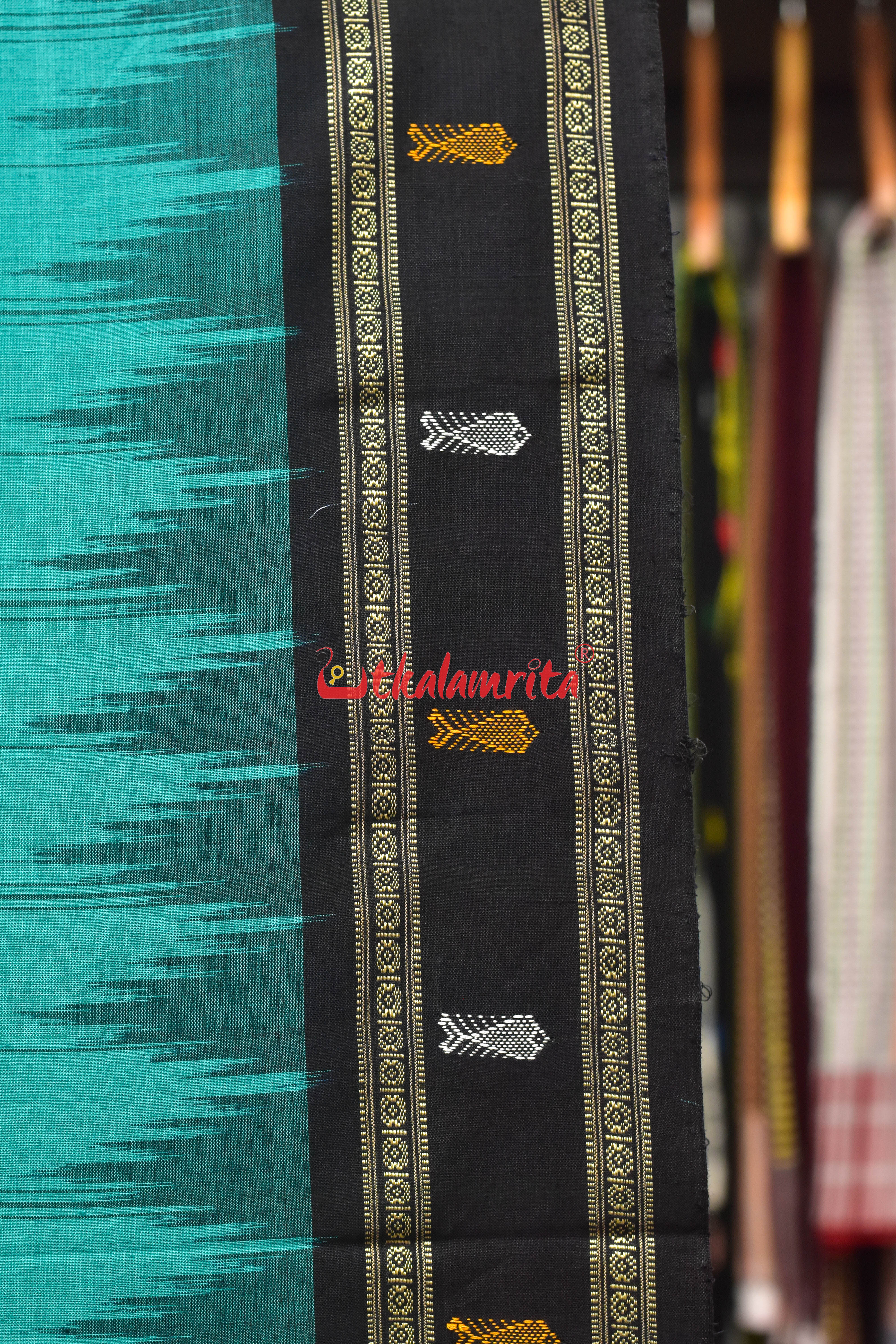 Nuapatna Hazar Buti Sea Green Black Cotton Saree