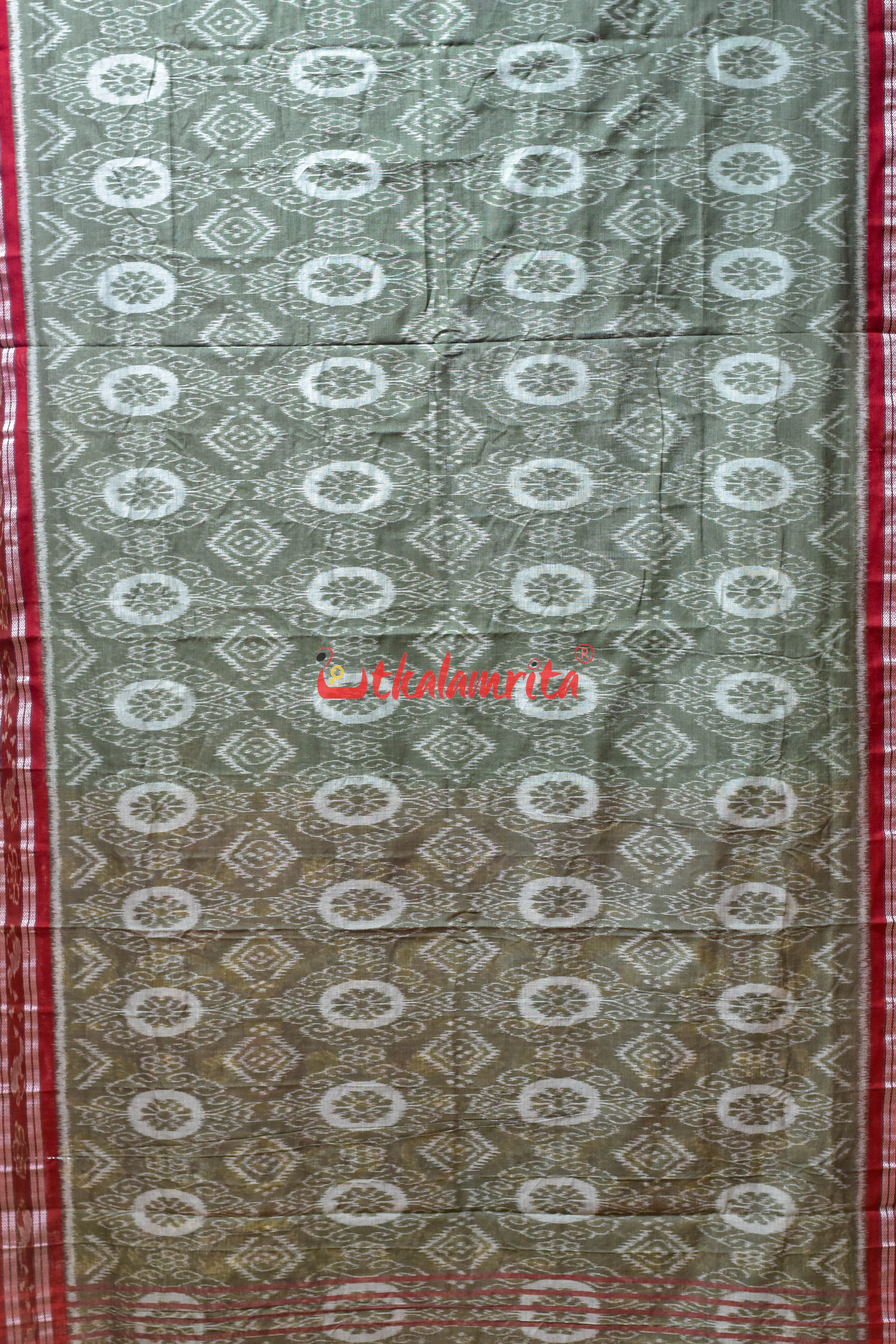 Olive Flower Chakra Body Bandha Khandua Cotton Saree