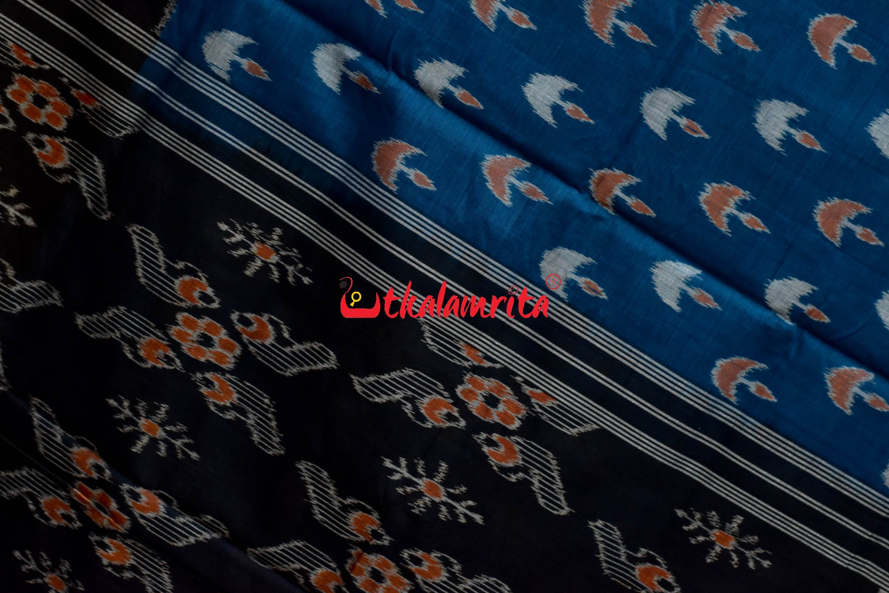 Teal Boita & Ducks Khandua Cotton Saree