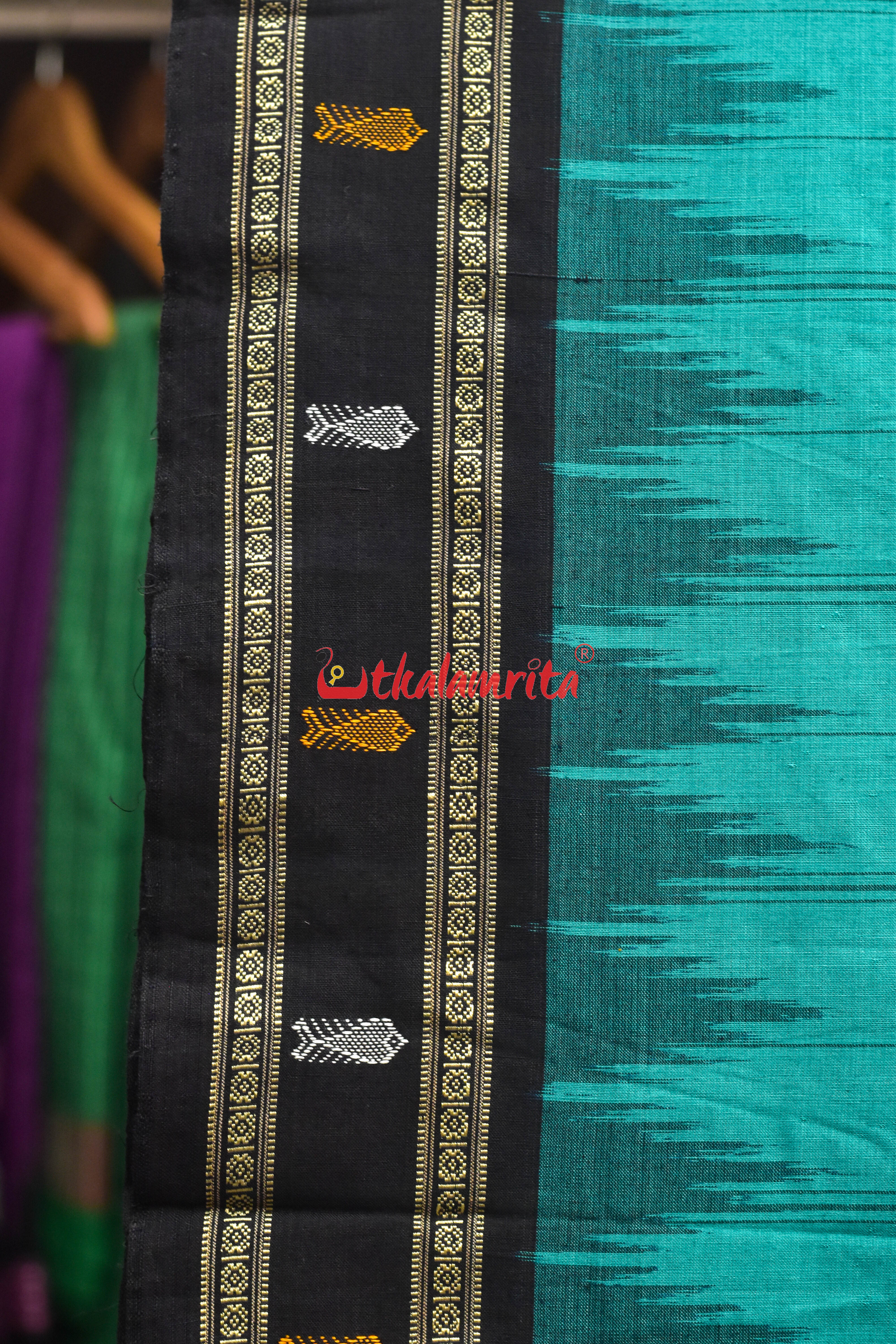 Nuapatna Hazar Buti Sea Green Black Cotton Saree