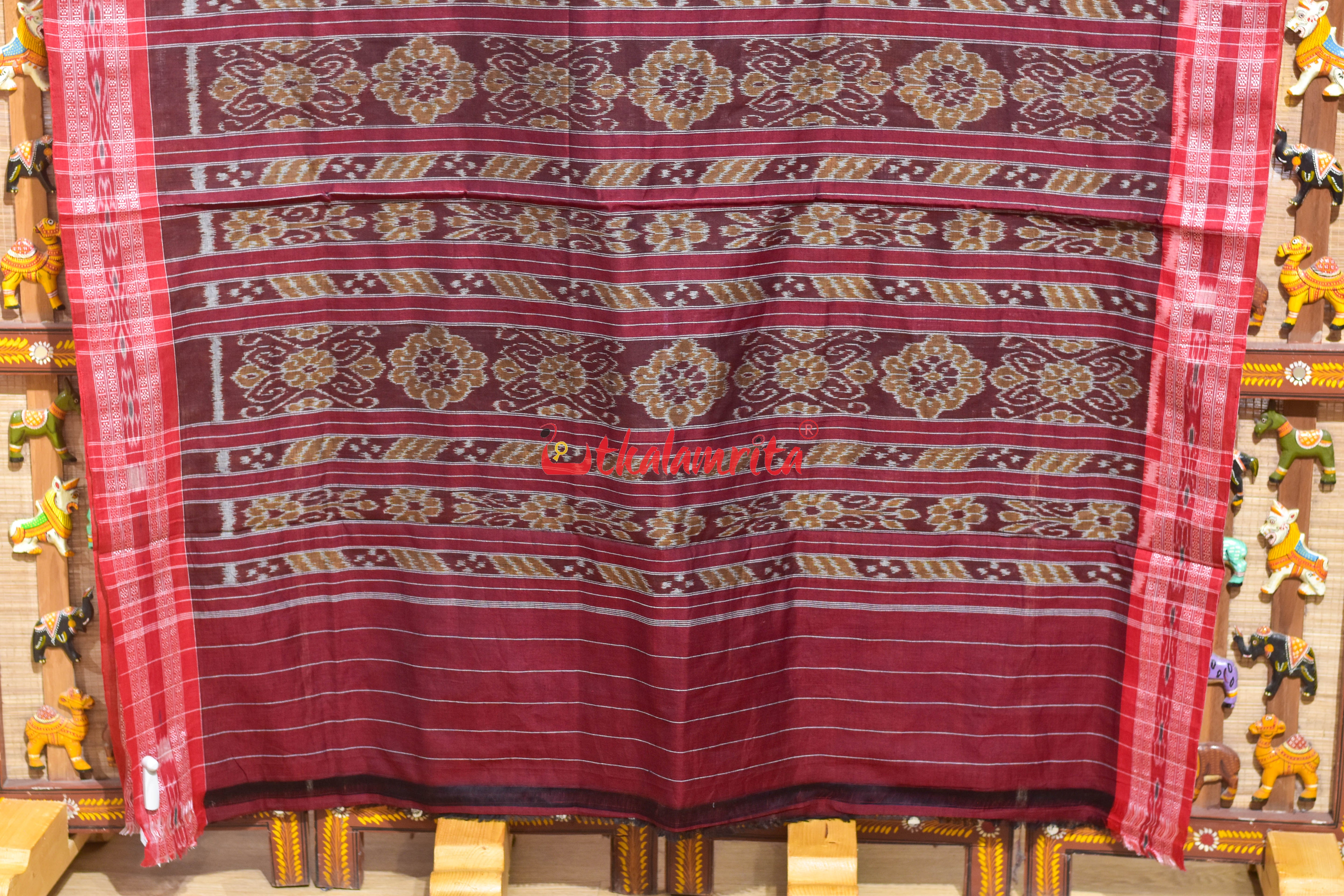 Black Red Elephant Khandua Cotton Saree
