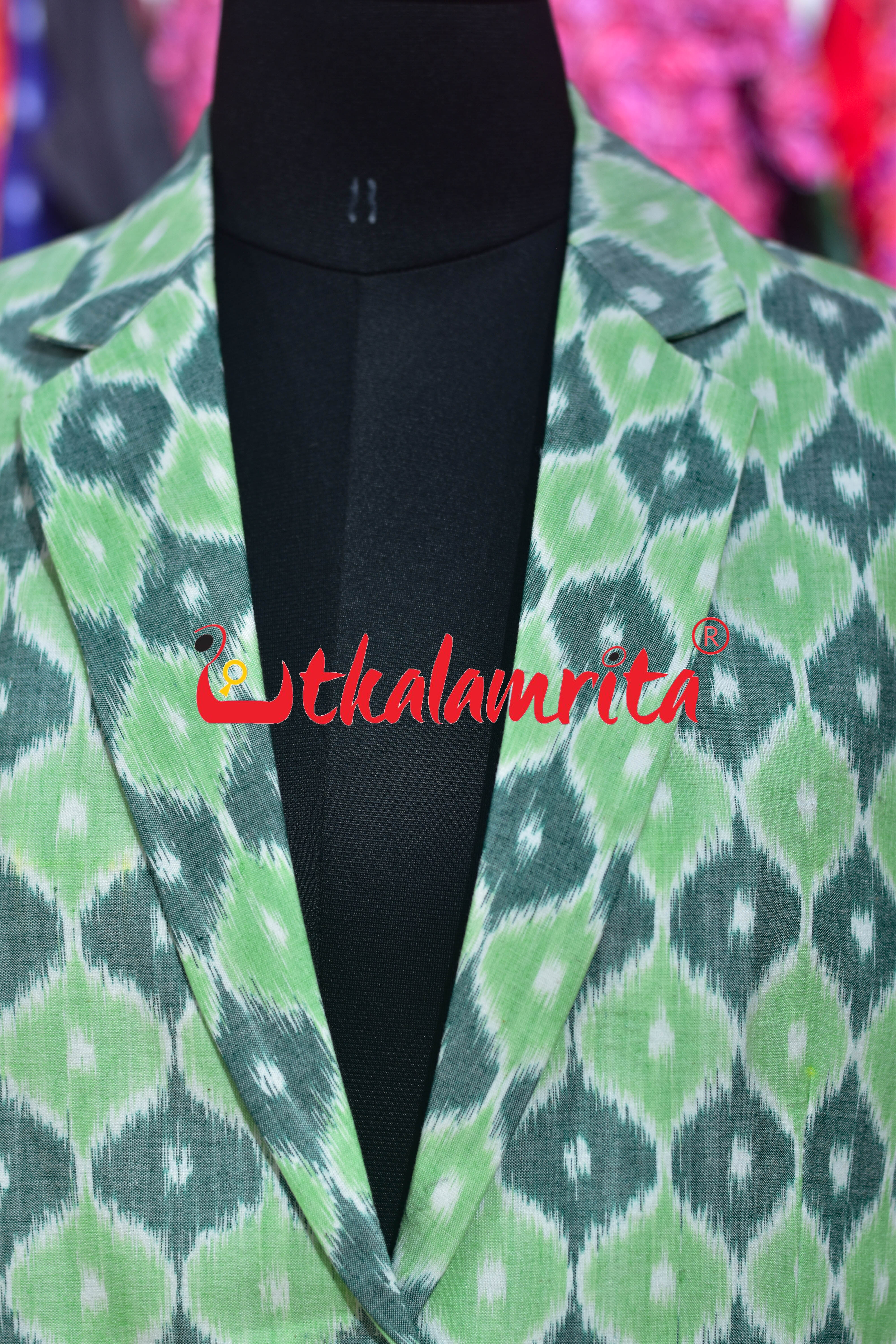 Green 3D Illusions Ikat Cotton (Ladies' Blazer)