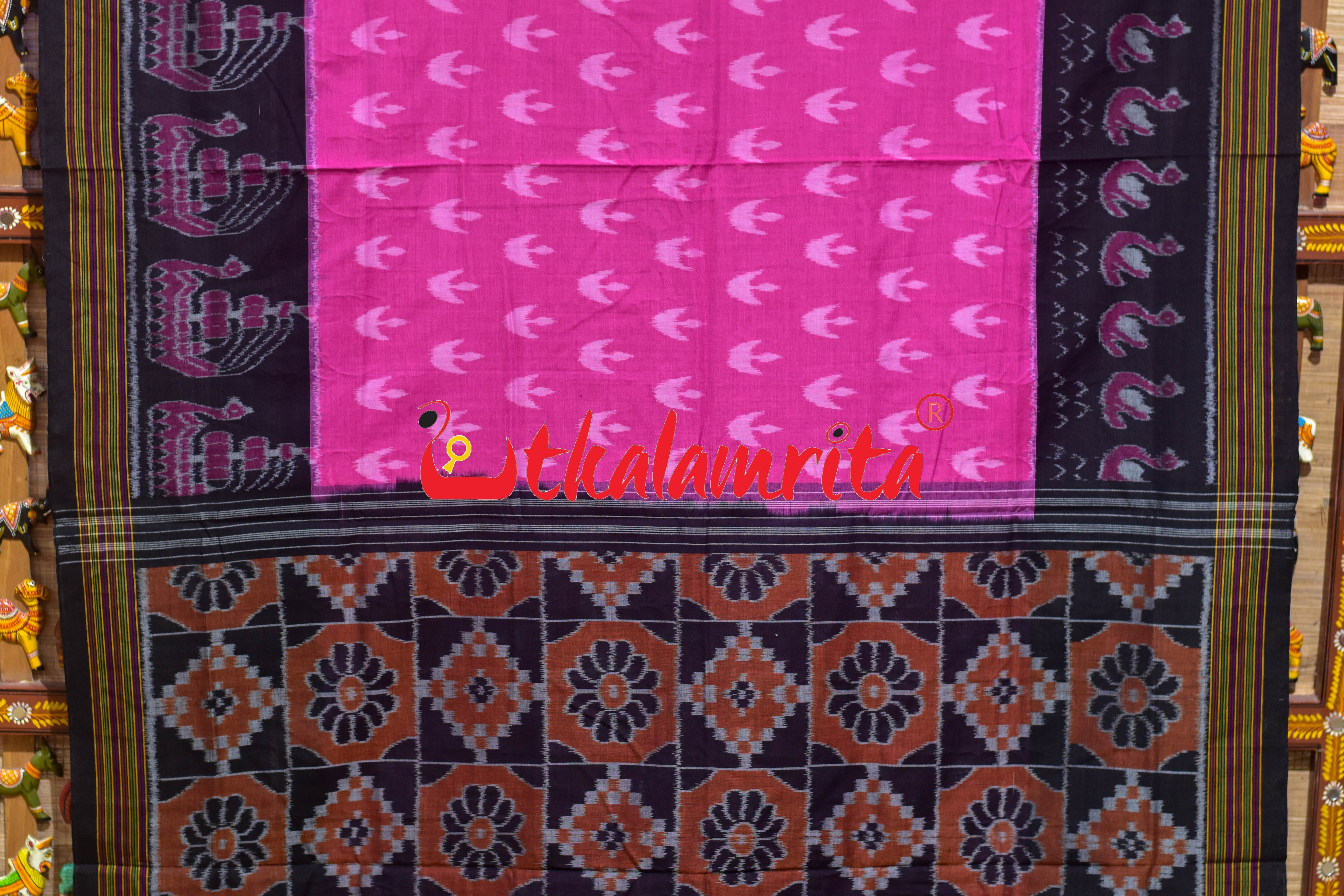 Pink Black Ducks & Boita Khandua Cotton Saree