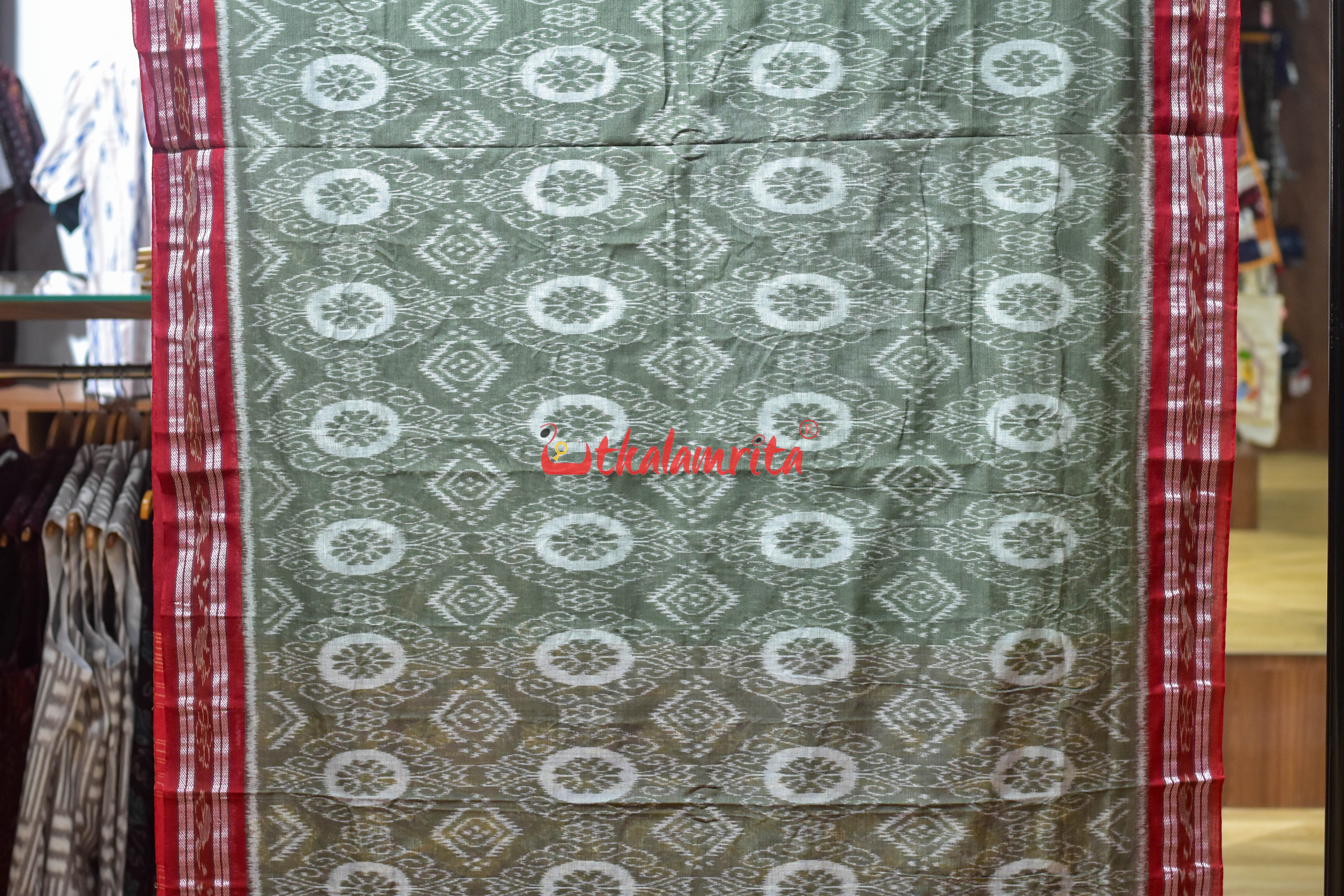 Olive Flower Chakra Body Bandha Khandua Cotton Saree