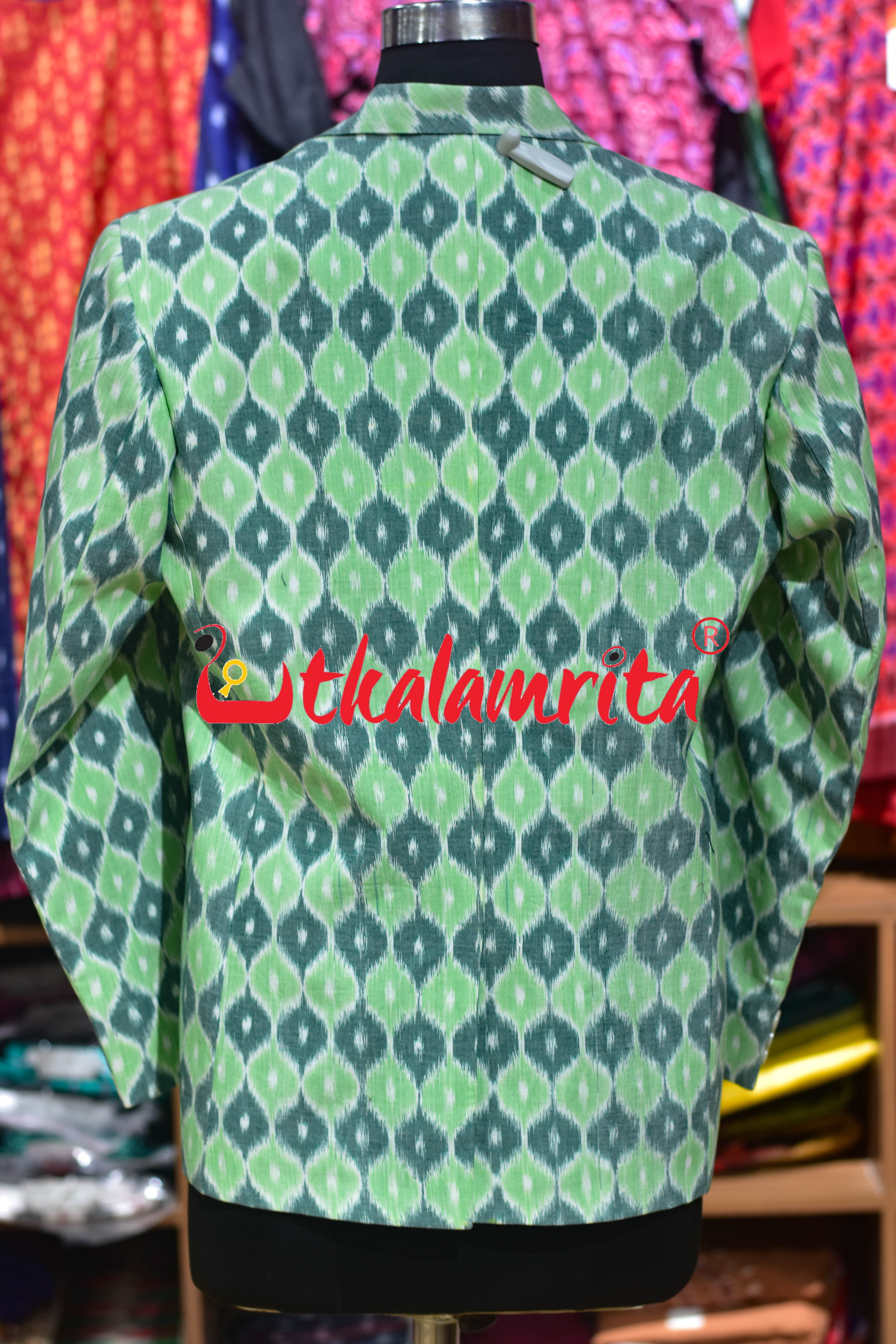 Green 3D Illusions Ikat Cotton (Ladies' Blazer)