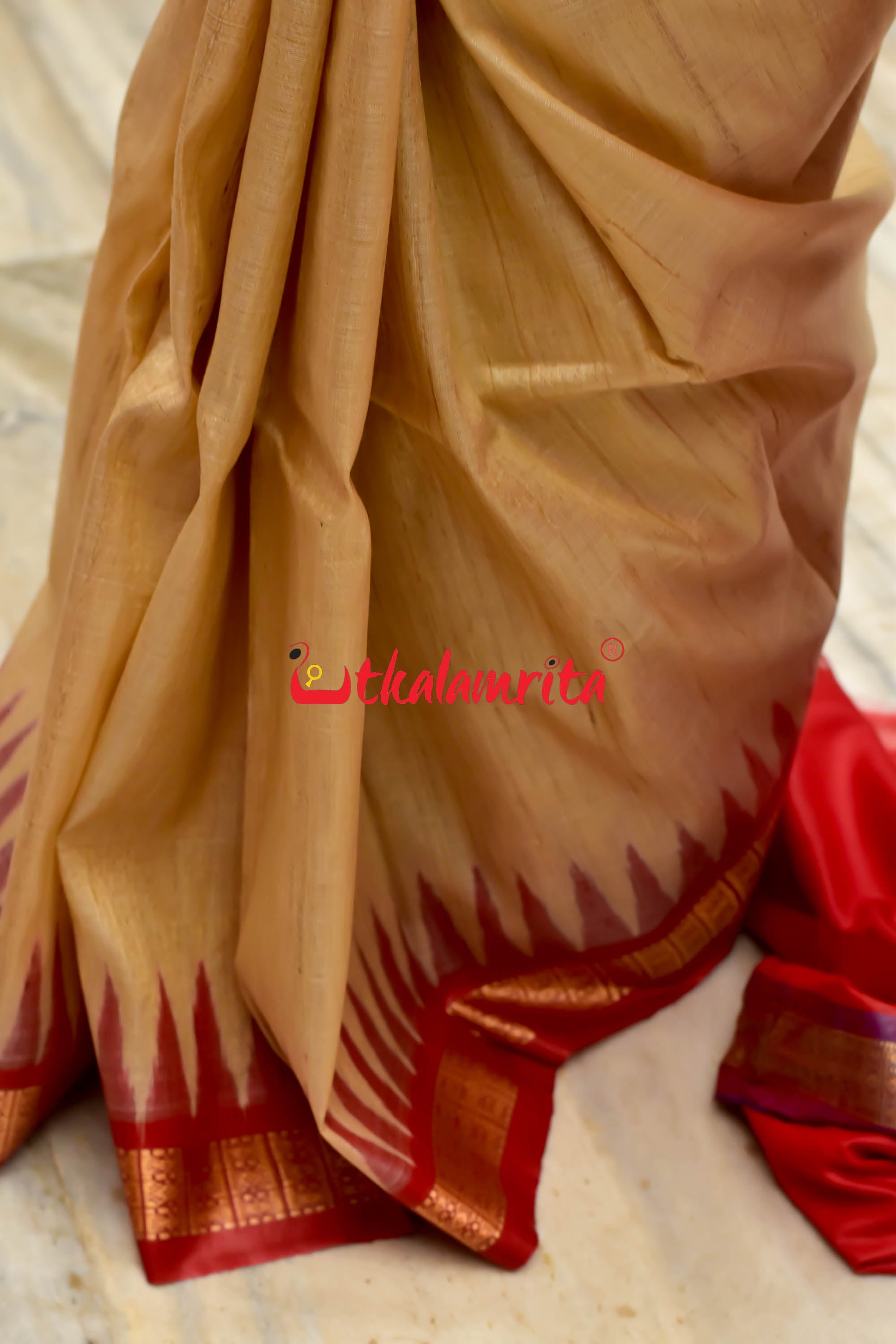 Natural Blue Red Ganga Jamuna Tussar Saree