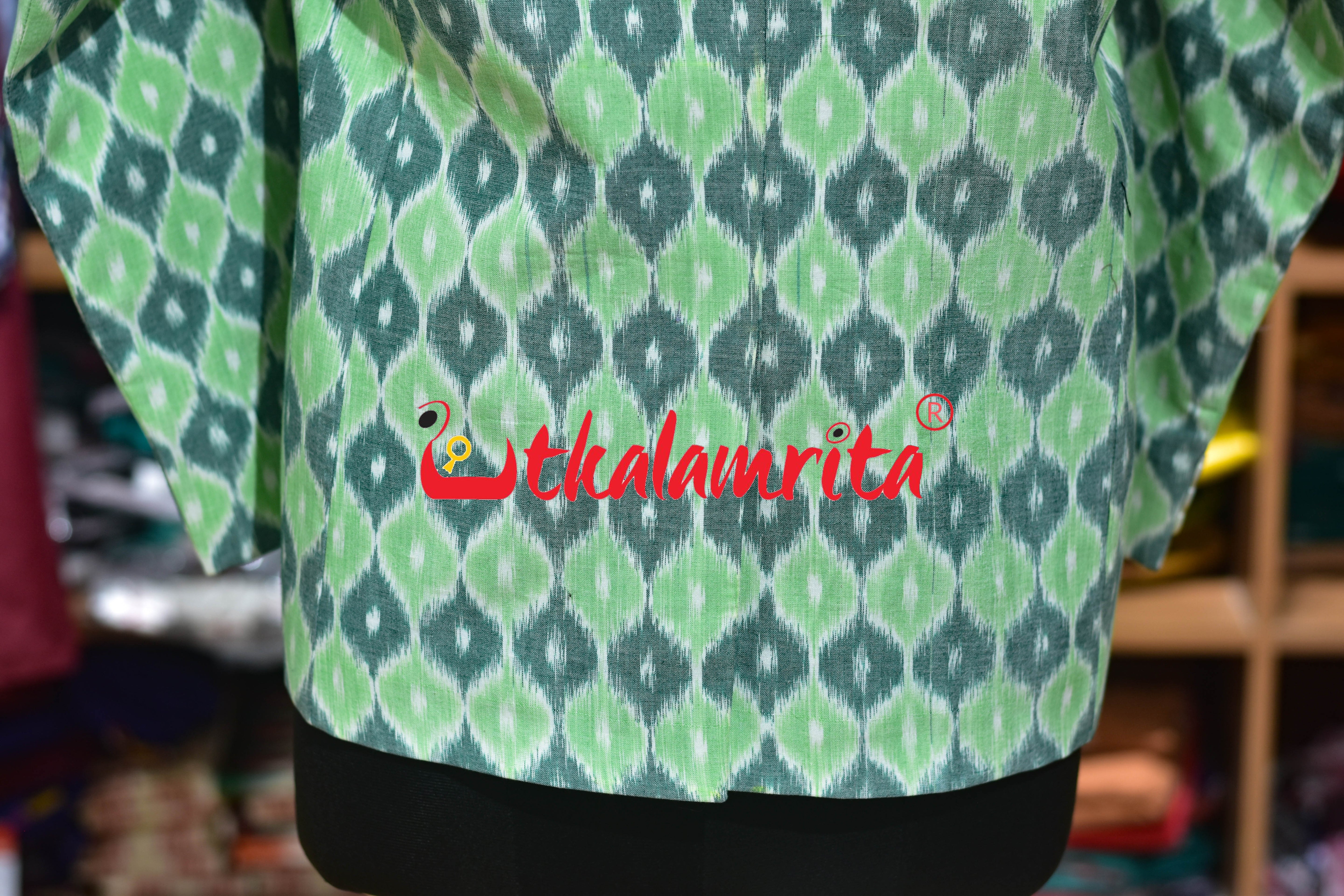 Green 3D Illusions Ikat Cotton (Ladies' Blazer)