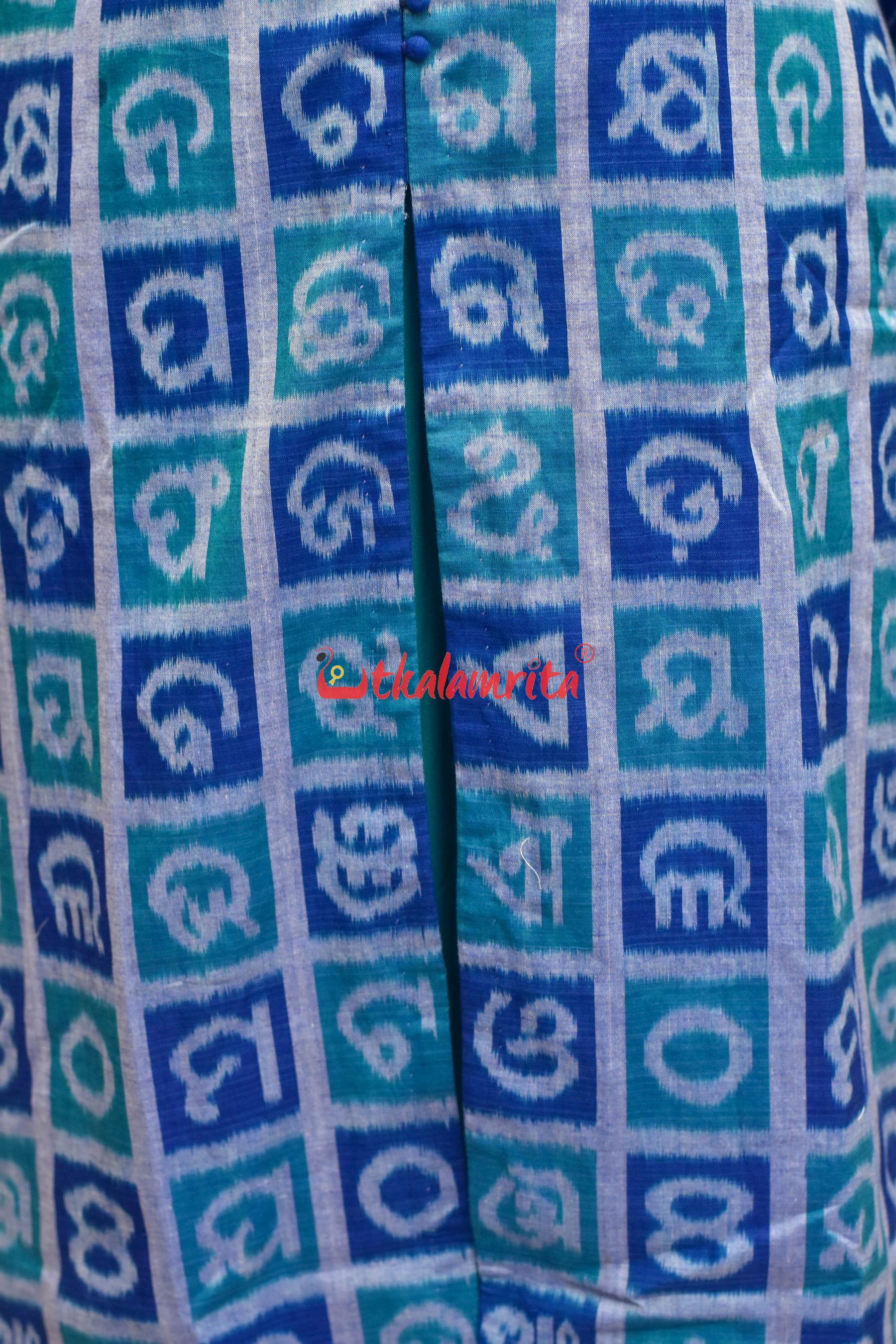 Odia Alphabet Blue Teal Sambalpuri Cotton (Fabric)
