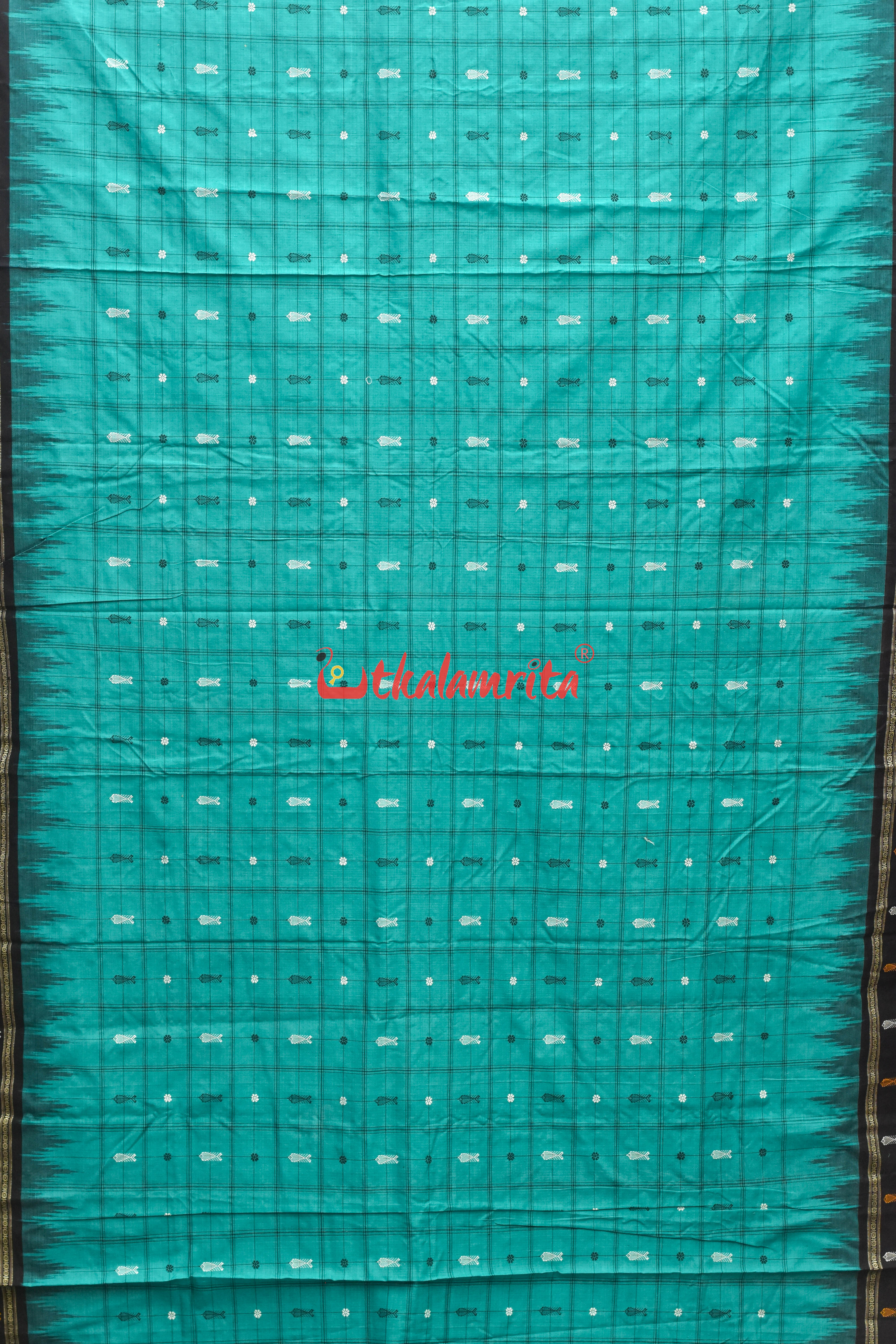 Nuapatna Hazar Buti Sea Green Black Cotton Saree
