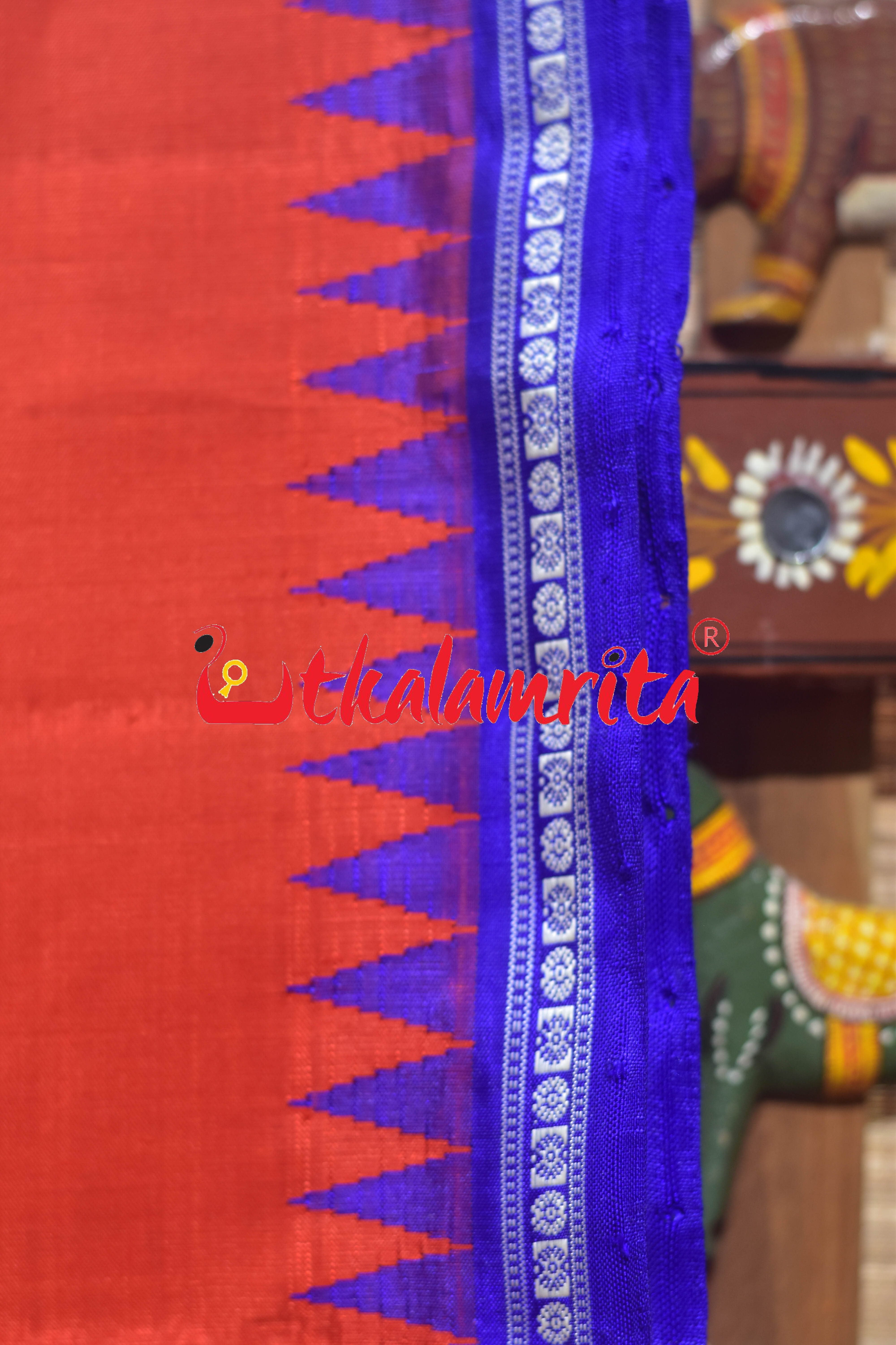 Orange Blue Border Double Anchal Berhampuri Silk Saree