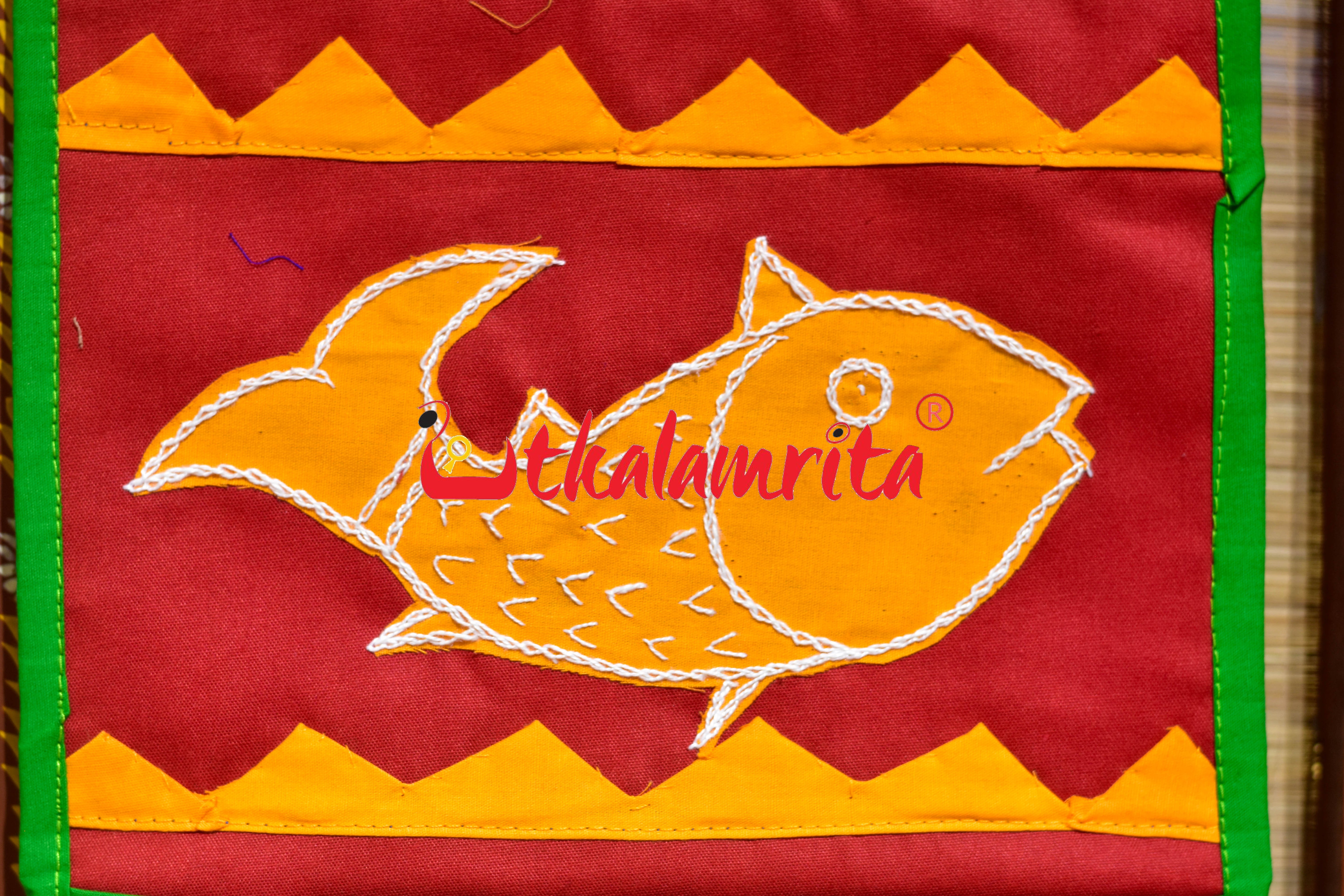 Red Yellow Double Fish Pipli Applique Letter Box