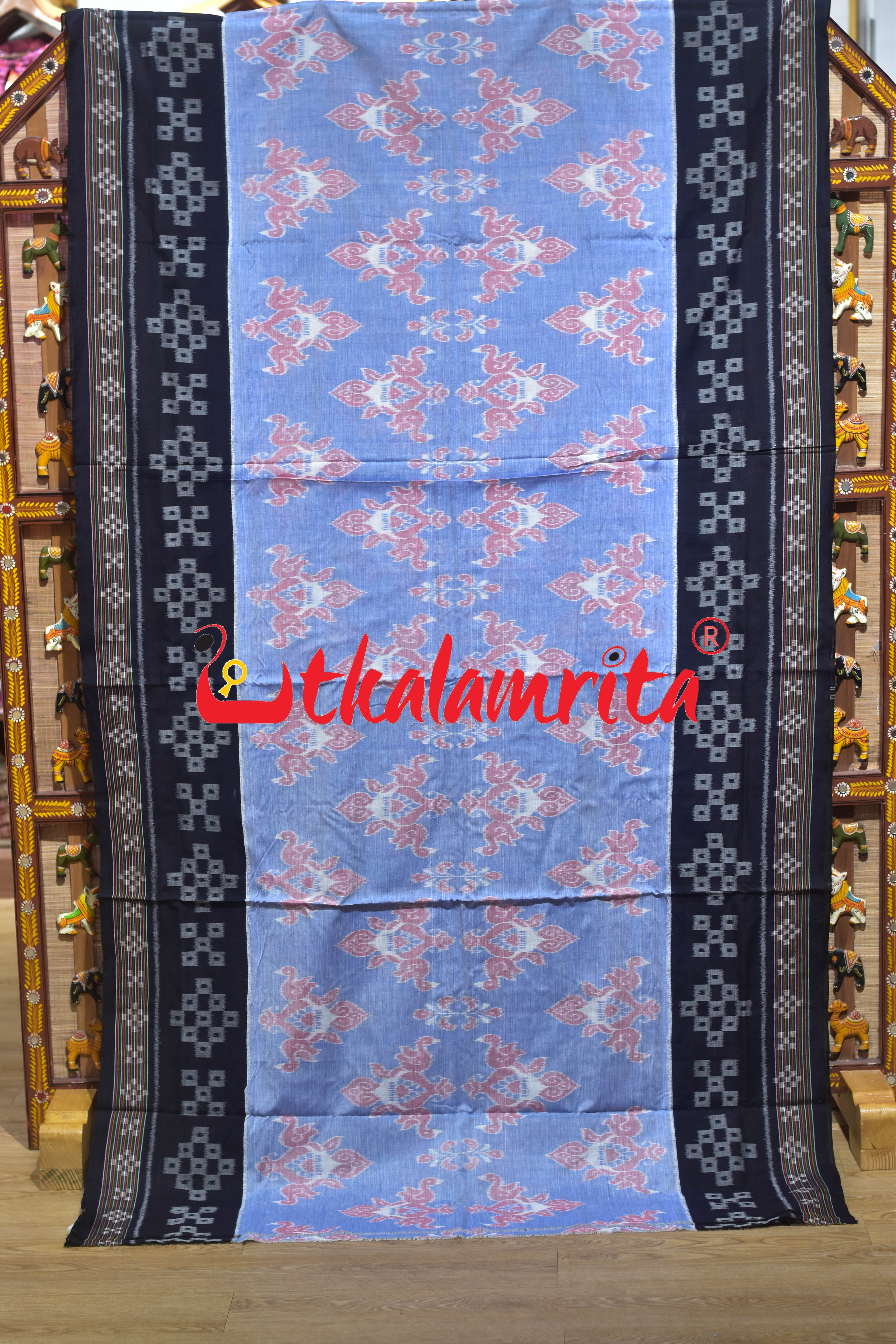 Light Blue Chadhei Pasapali Scot Khandua Cotton Saree