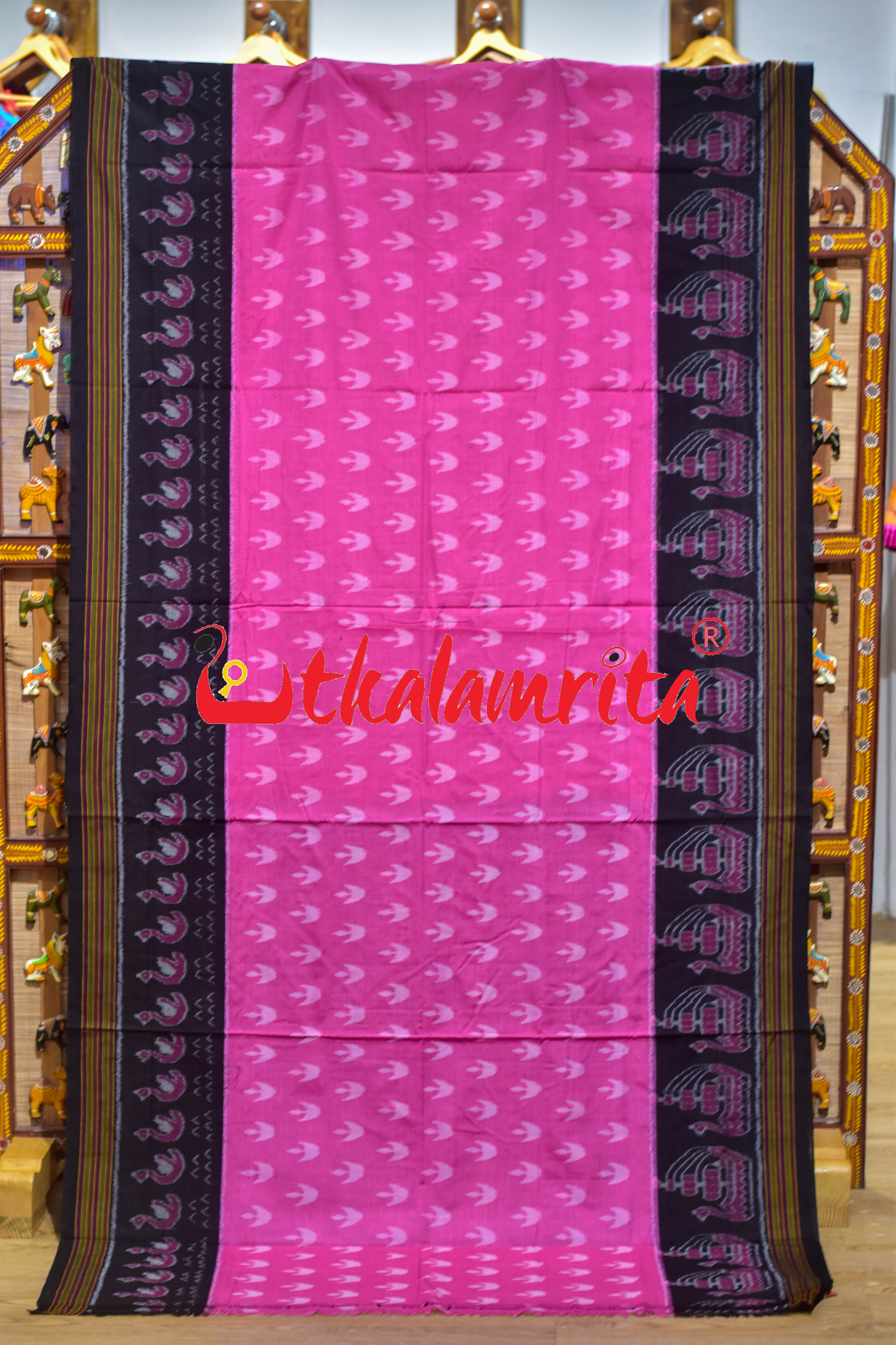 Pink Black Ducks & Boita Khandua Cotton Saree