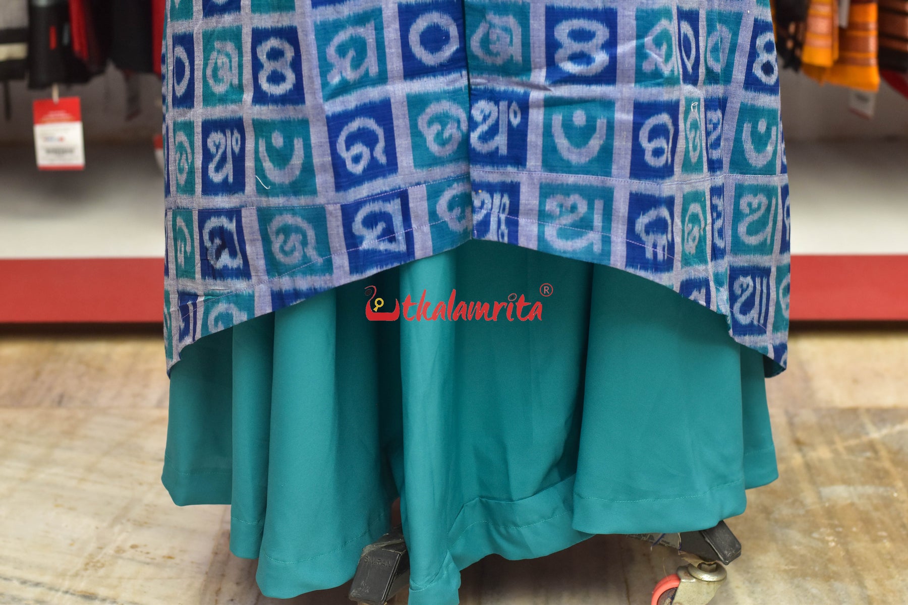 Odia Alphabet Blue Teal Sambalpuri Cotton (Fabric)