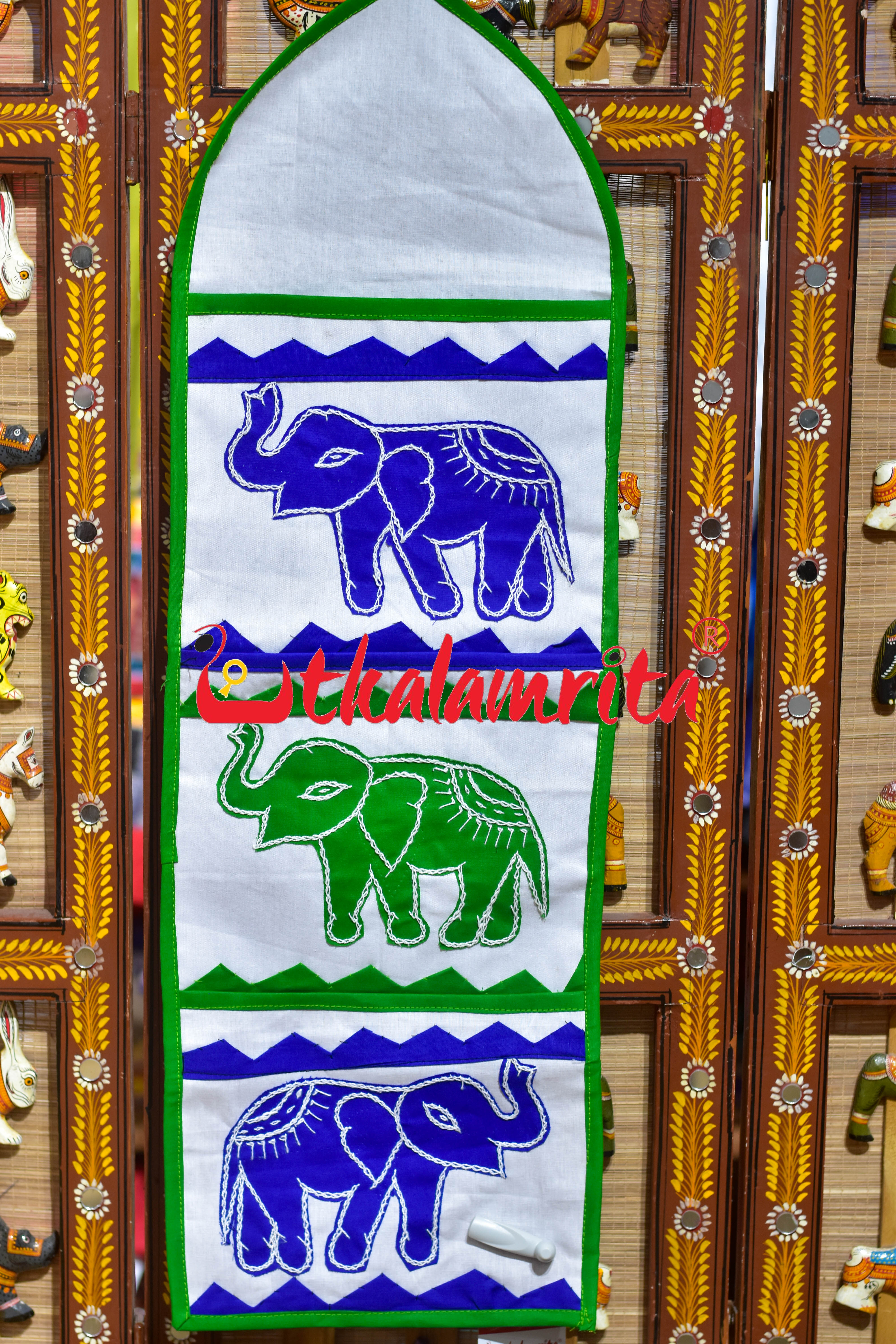 White Blue Triple Elephant Pipli Applique Letter Box