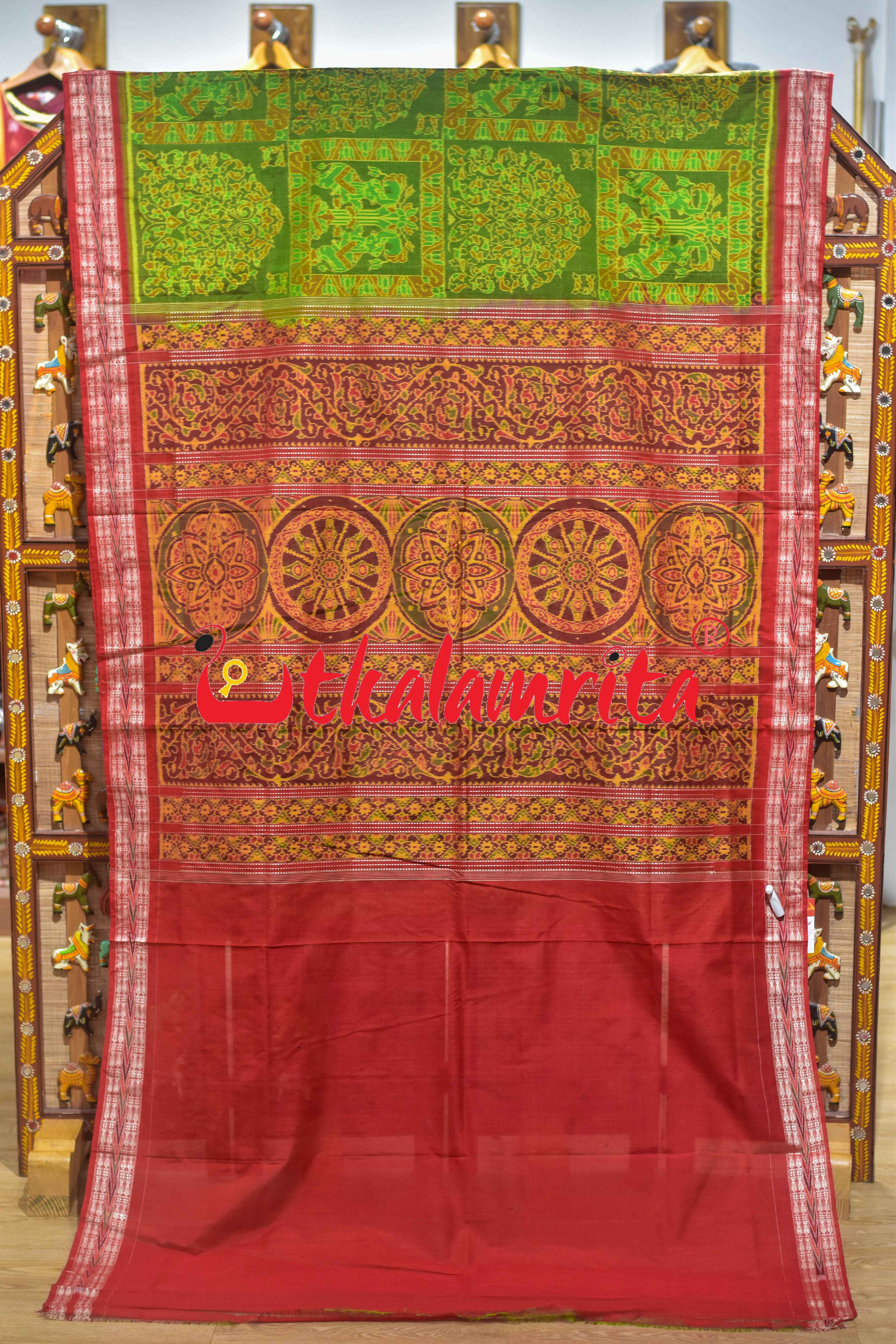 Green Elephant Tree of Life Bapta Sambalpuri Saree