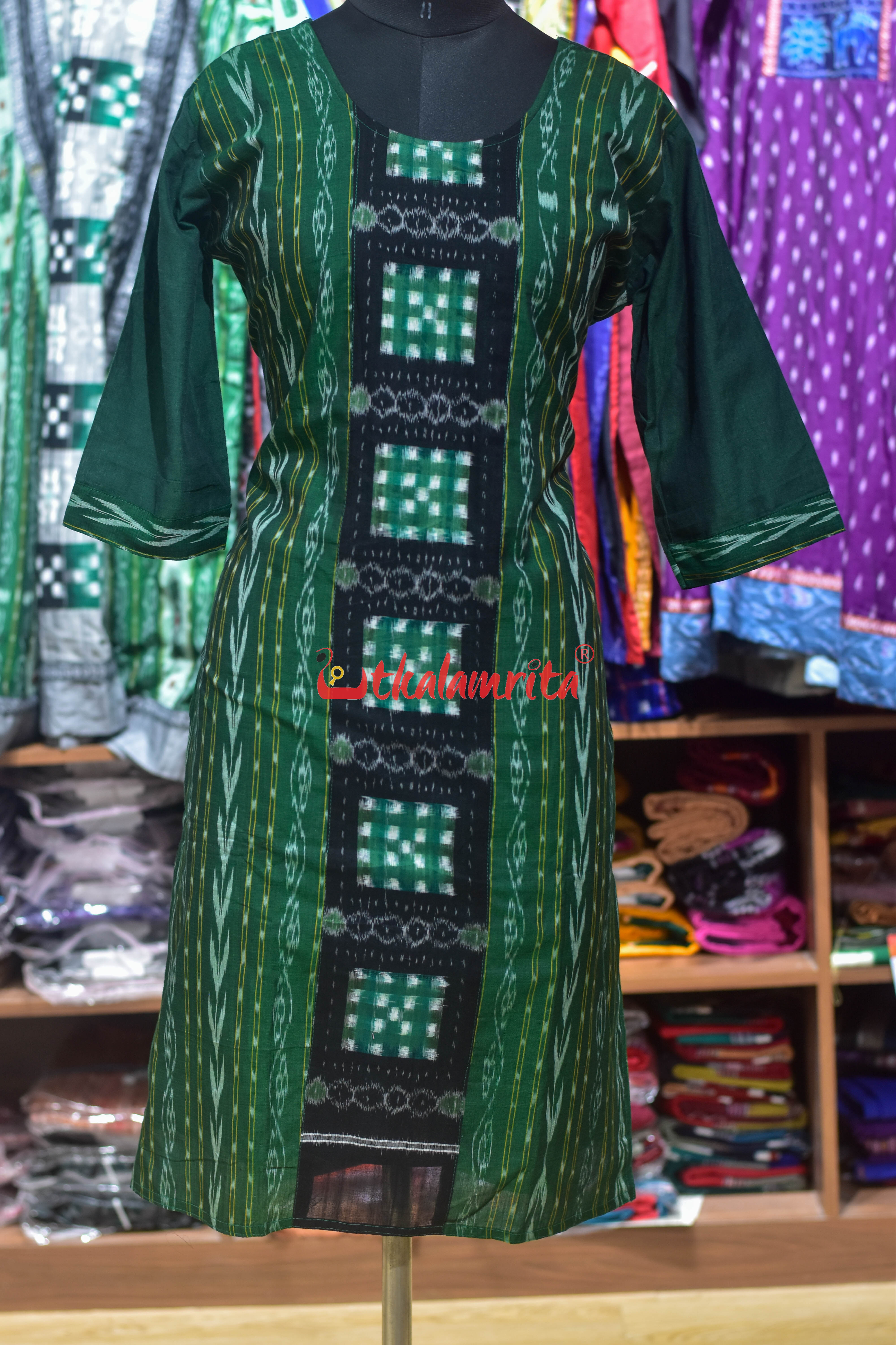 Green Ikat with Middle Pasapali (Ladies' Kurti)