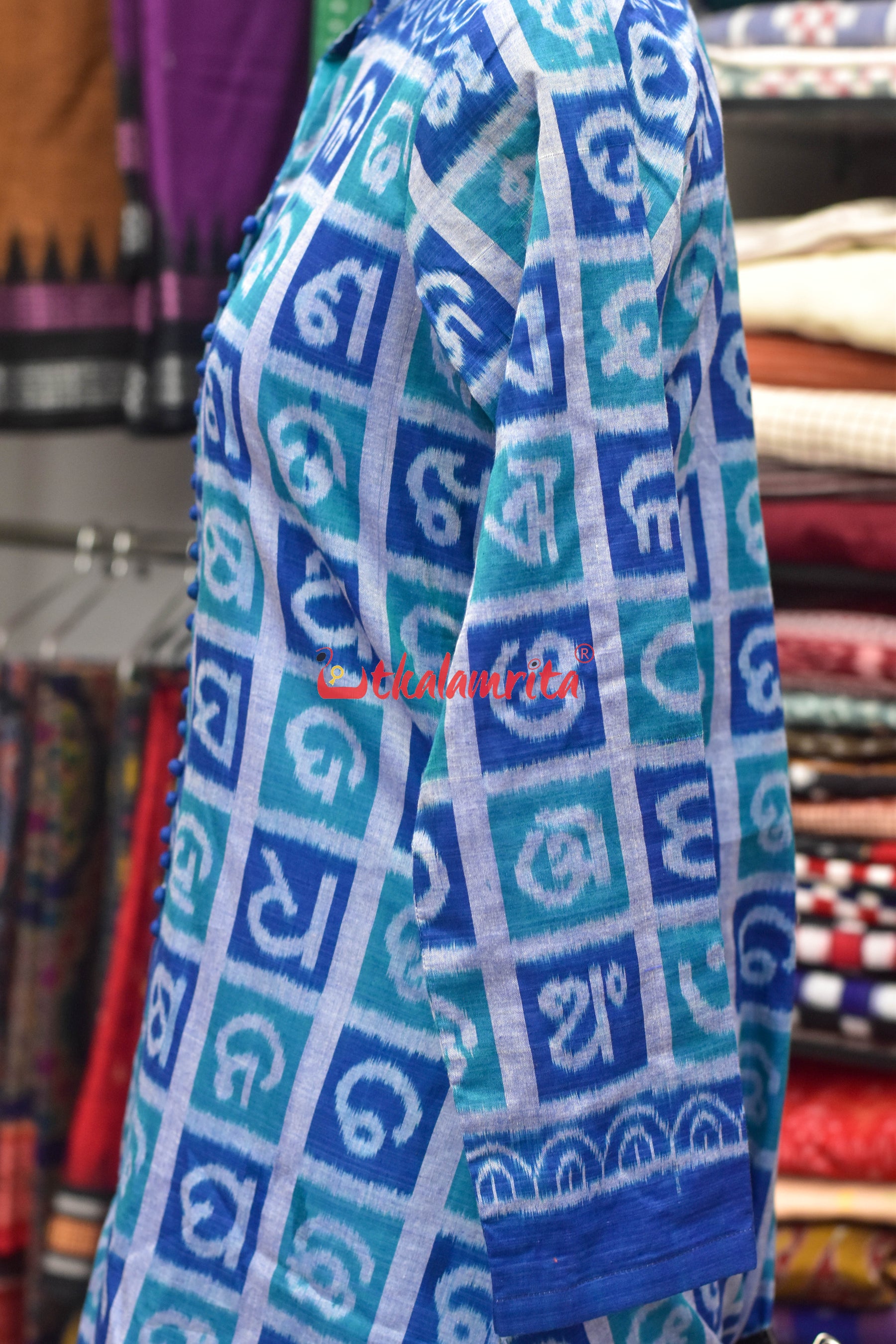 Odia Alphabet Blue Teal Sambalpuri Cotton (Fabric)
