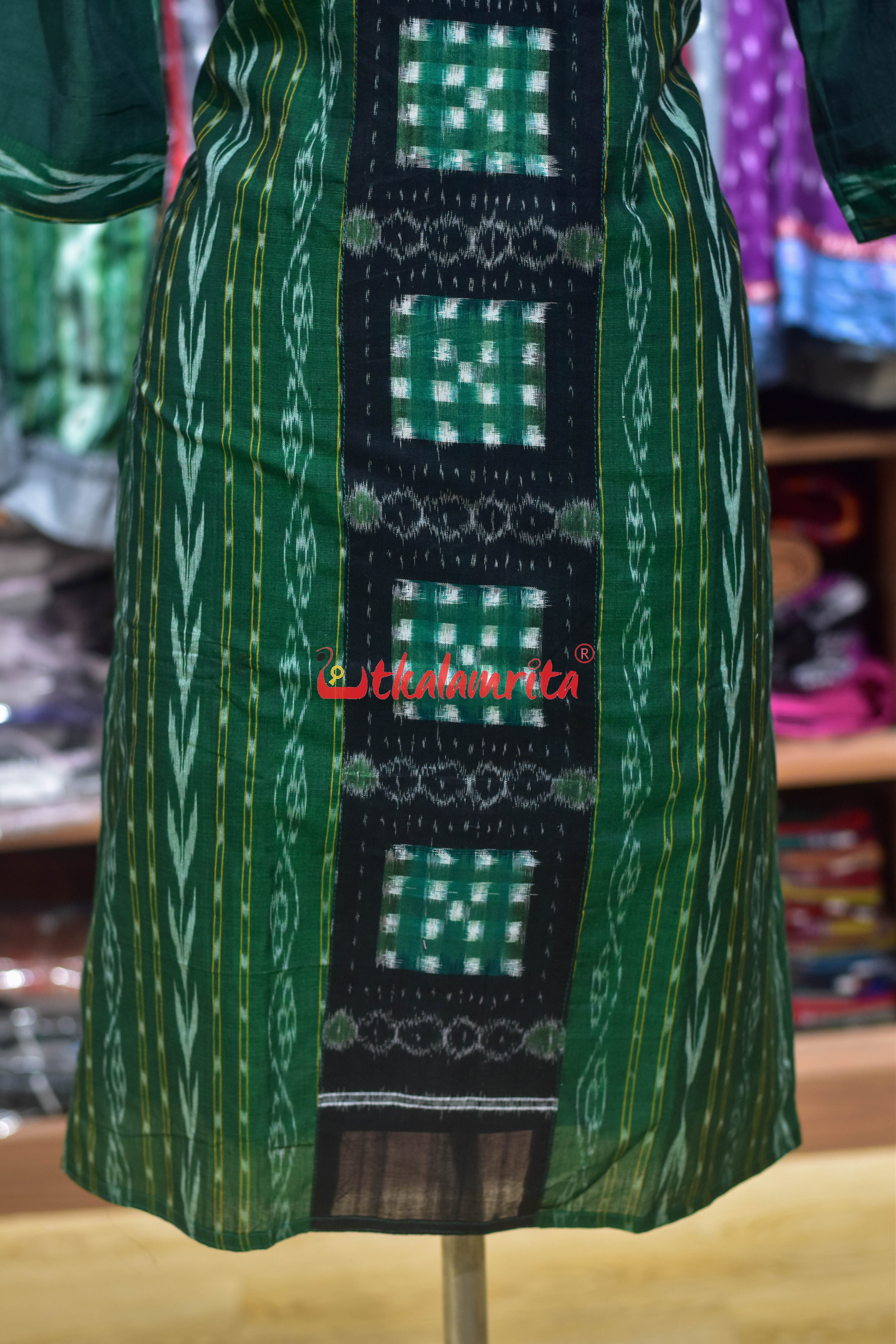 Green Ikat with Middle Pasapali (Ladies' Kurti)