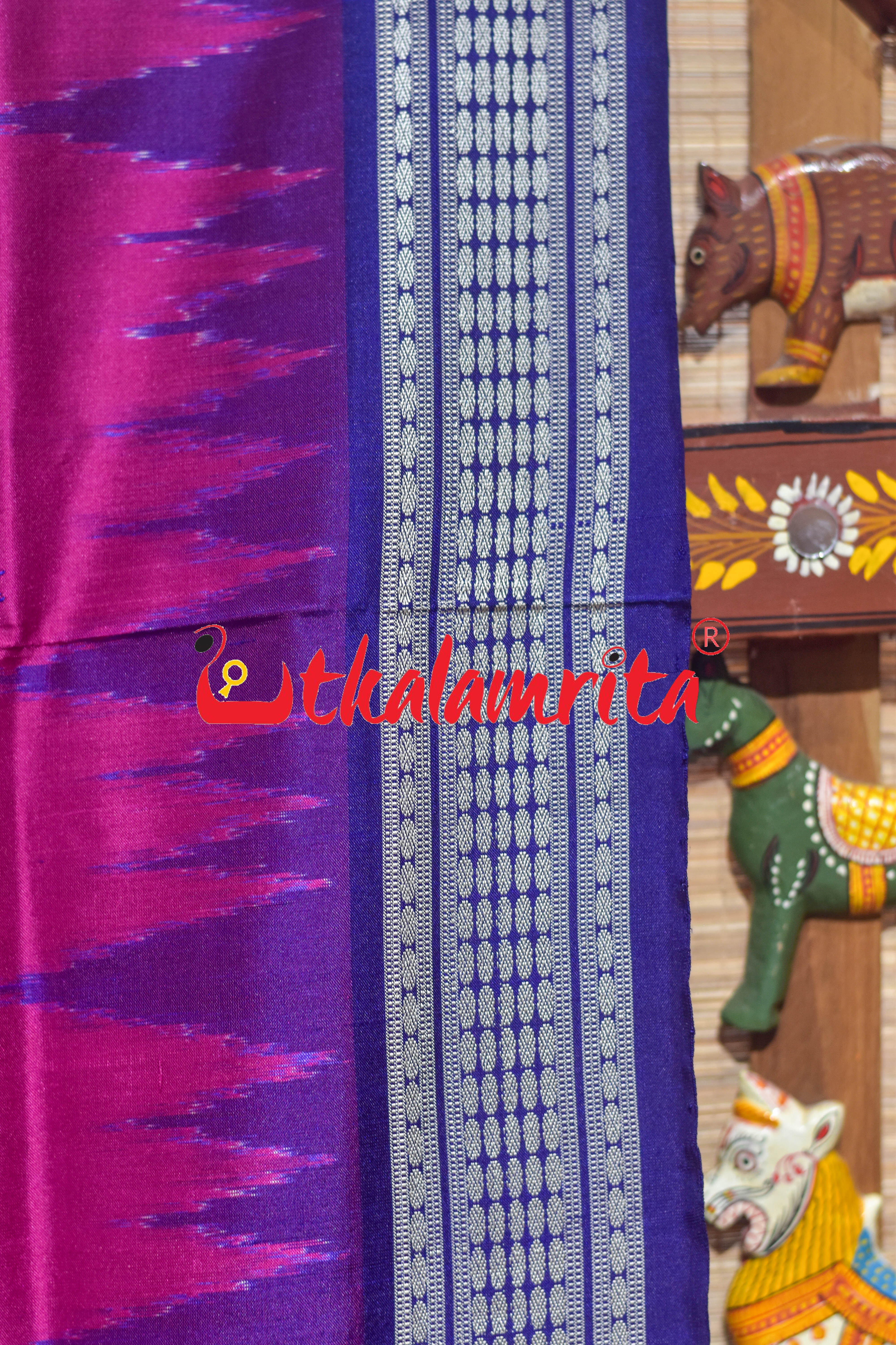 Rani Blue Tribal Temple Bomkai Silk Saree