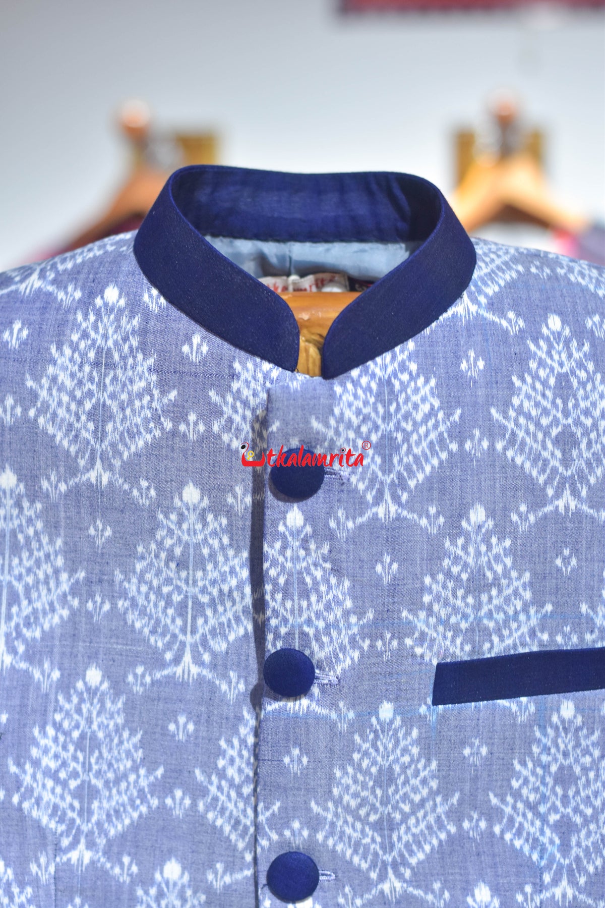 Sky Blue Gacha Sambalpuri (Men's Jodhpuri Coat)
