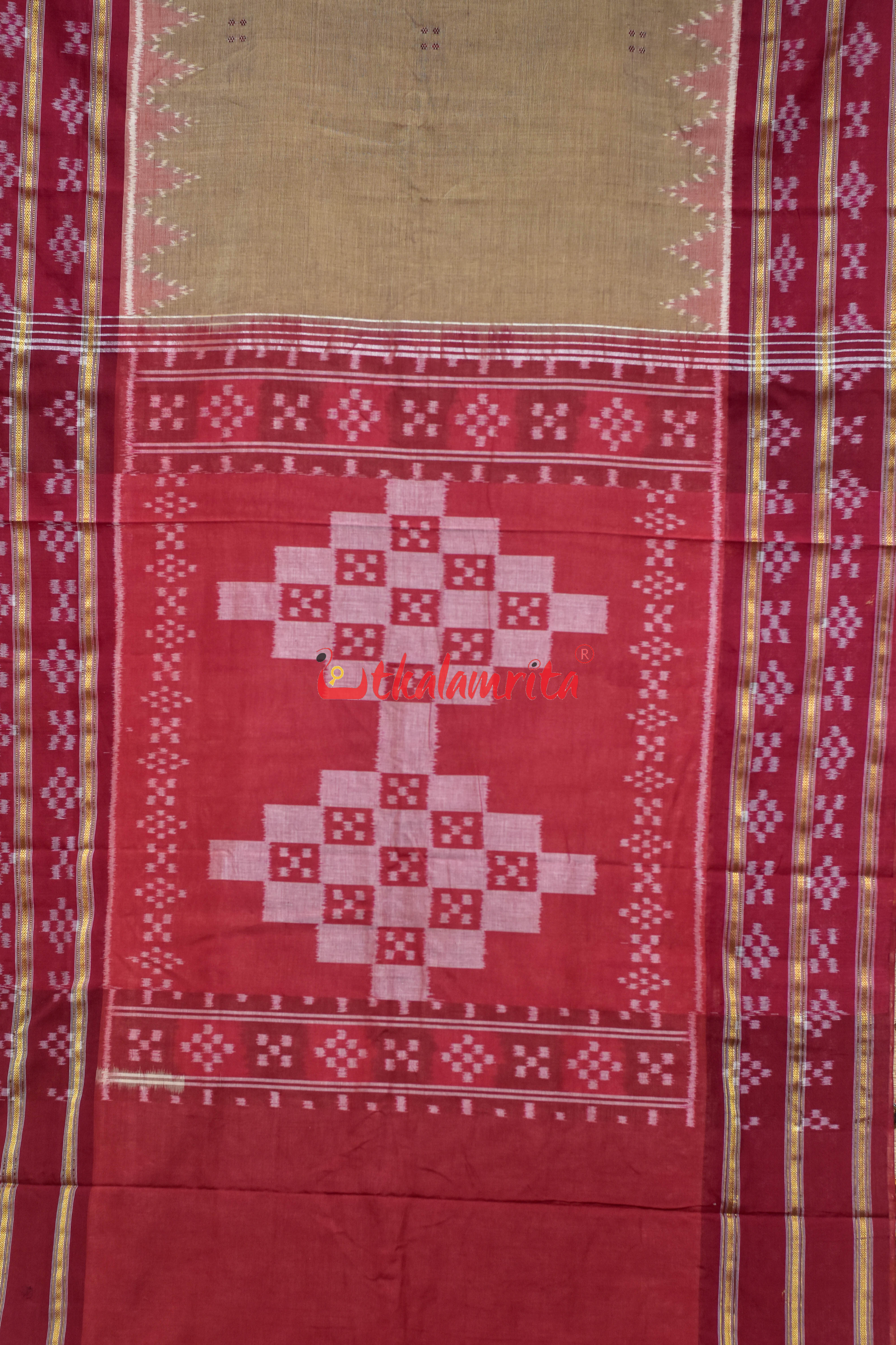 Chandan Maroon Double Pasapali Border Khandua Cotton Saree