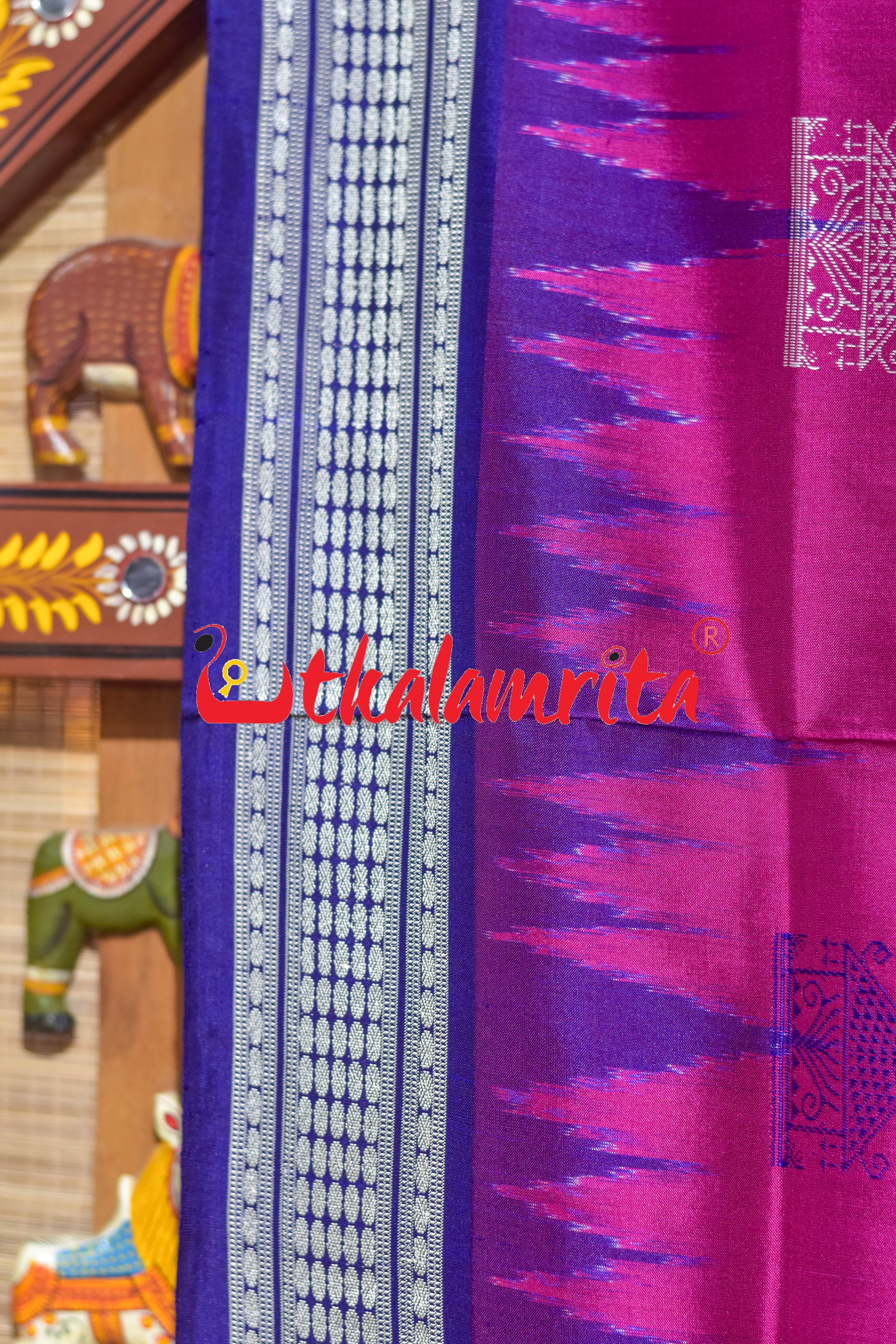Rani Blue Tribal Temple Bomkai Silk Saree