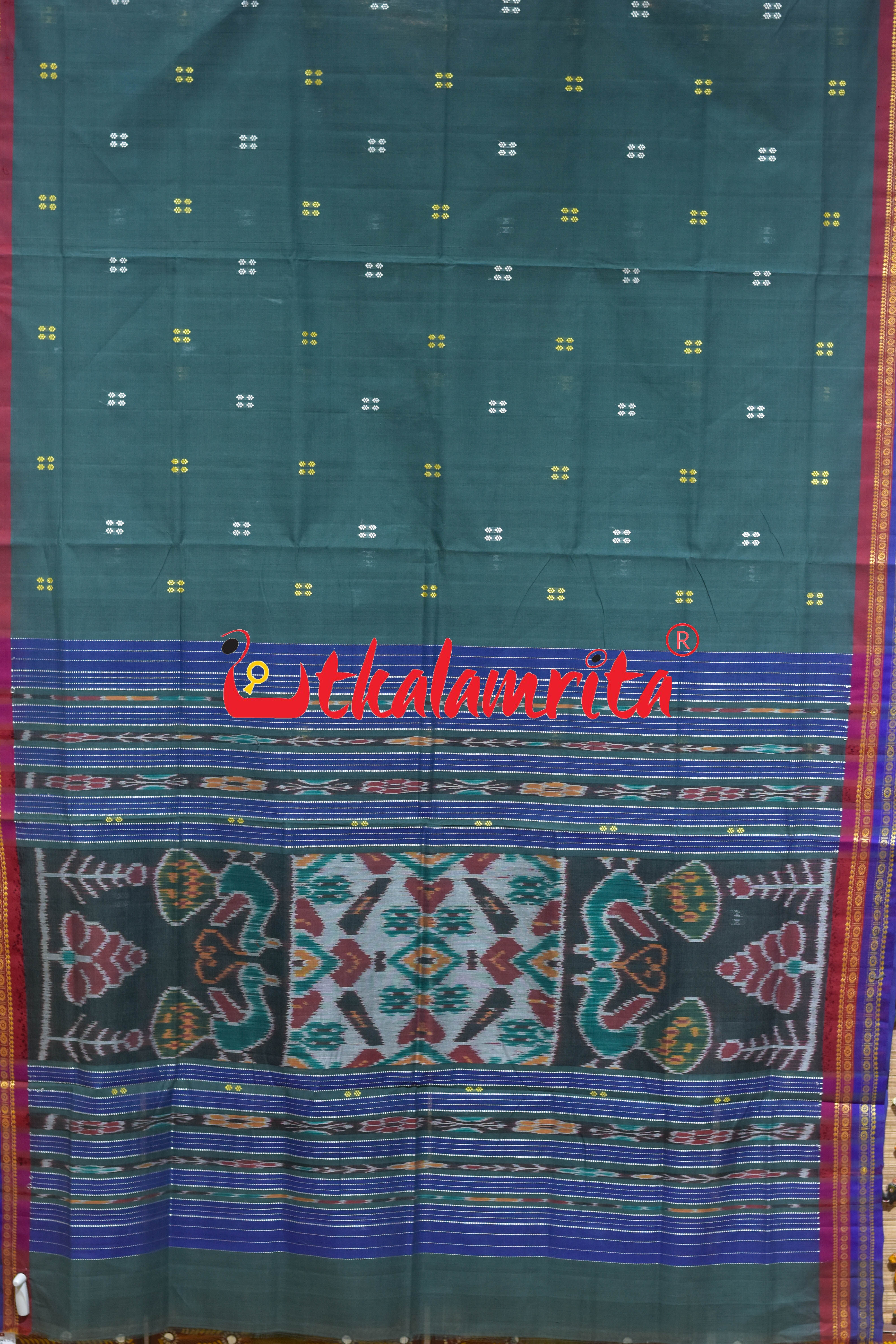 Olive Double Border Doby Pittala Single Cotton Saree