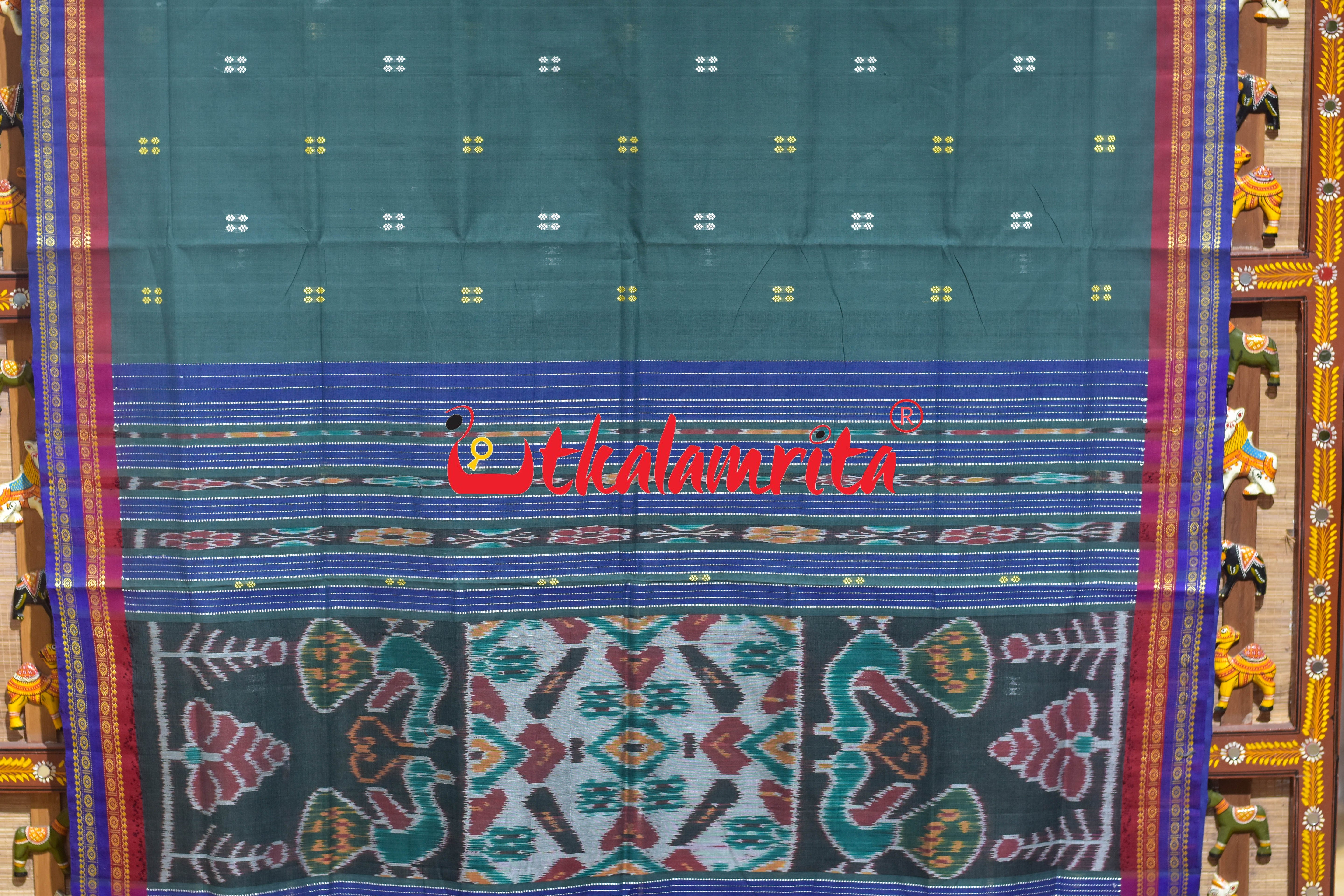 Olive Double Border Doby Pittala Single Cotton Saree